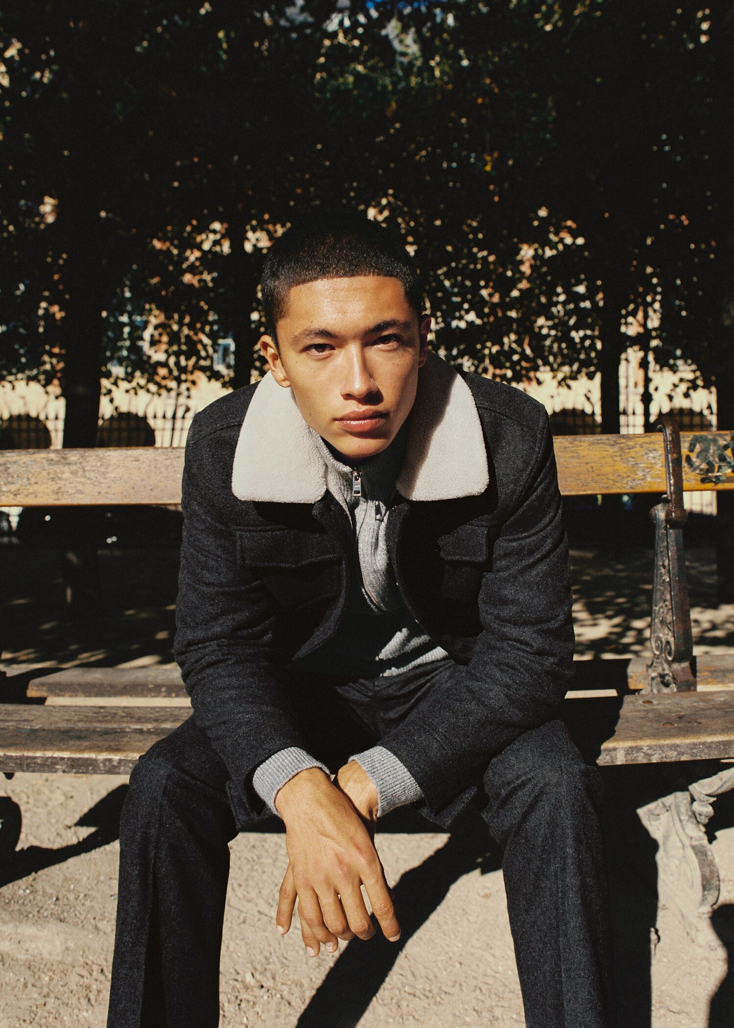 Faux-shearling collar wool jacket - Details of the article 9
