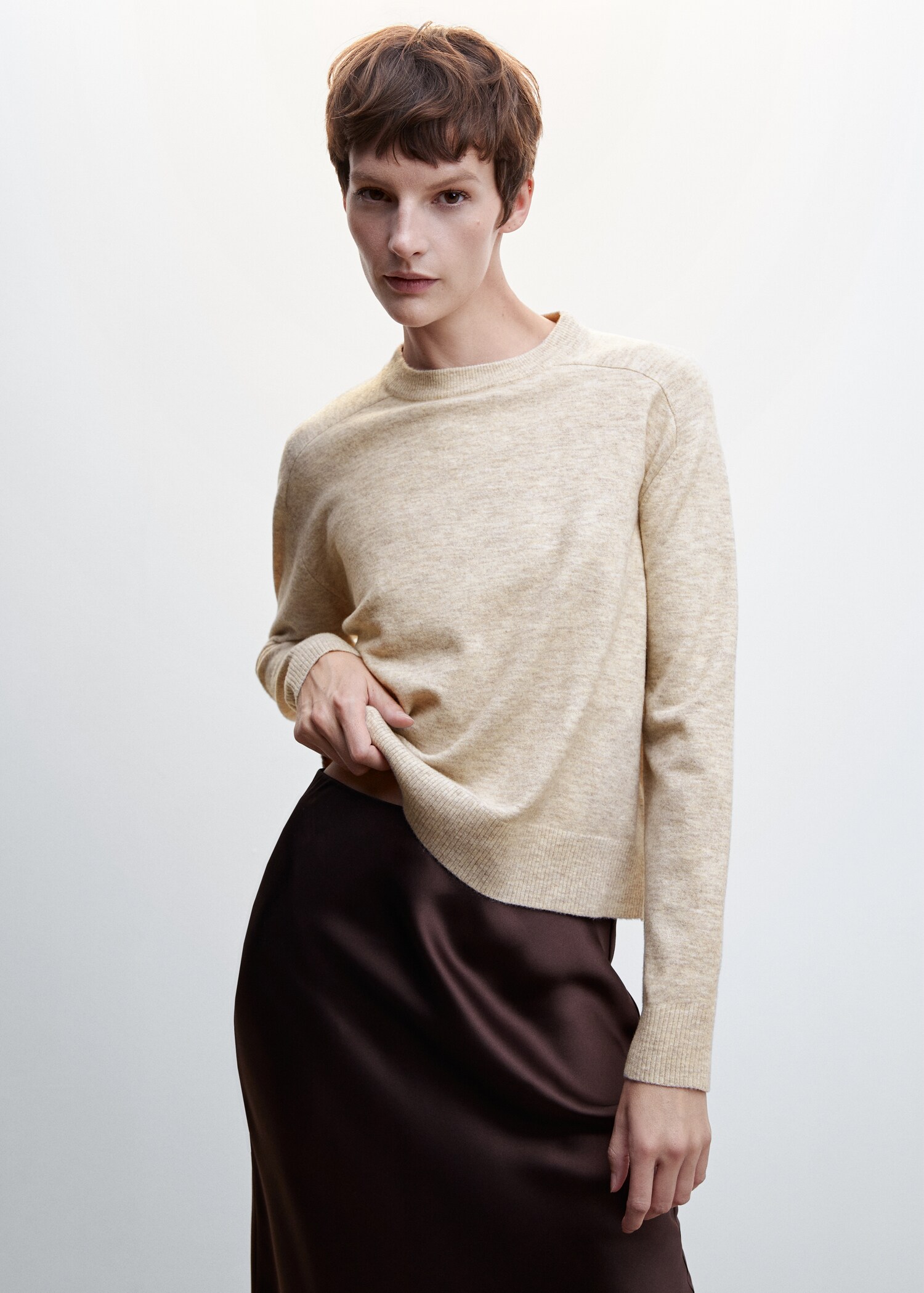 Cotton-linen round-neck knitted sweater - Medium plane