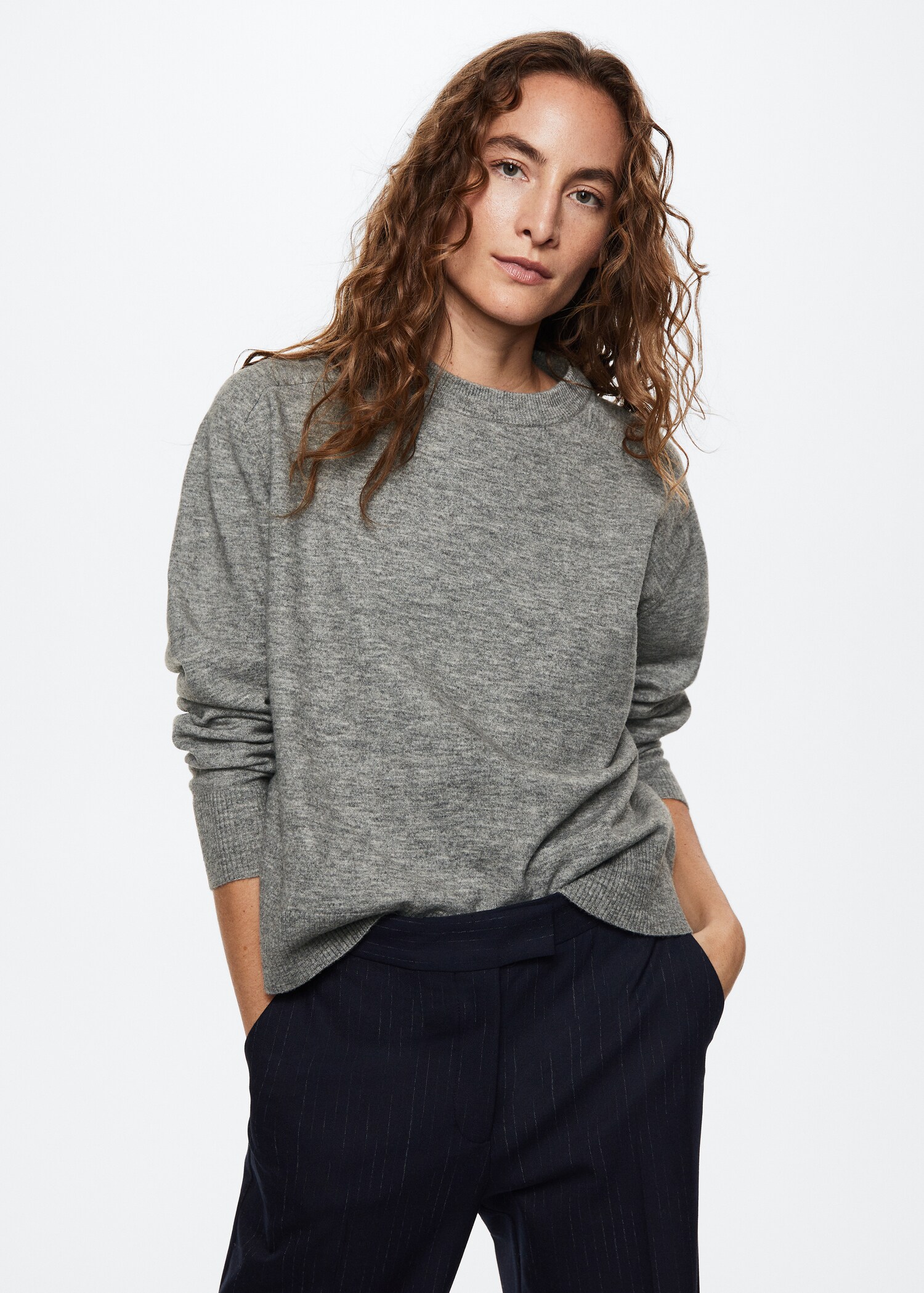 Cotton-linen round-neck knitted sweater - Medium plane