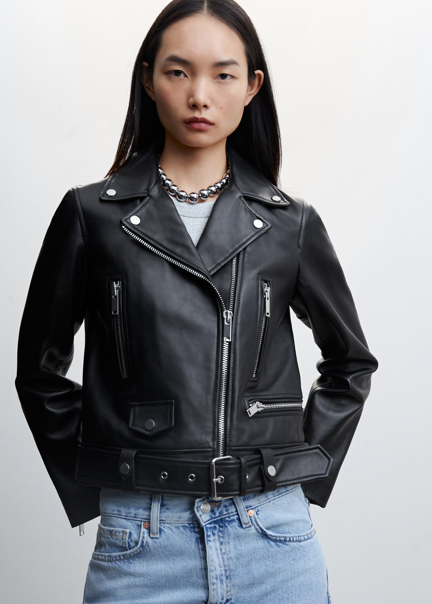 Leather biker jacket - Medium plane