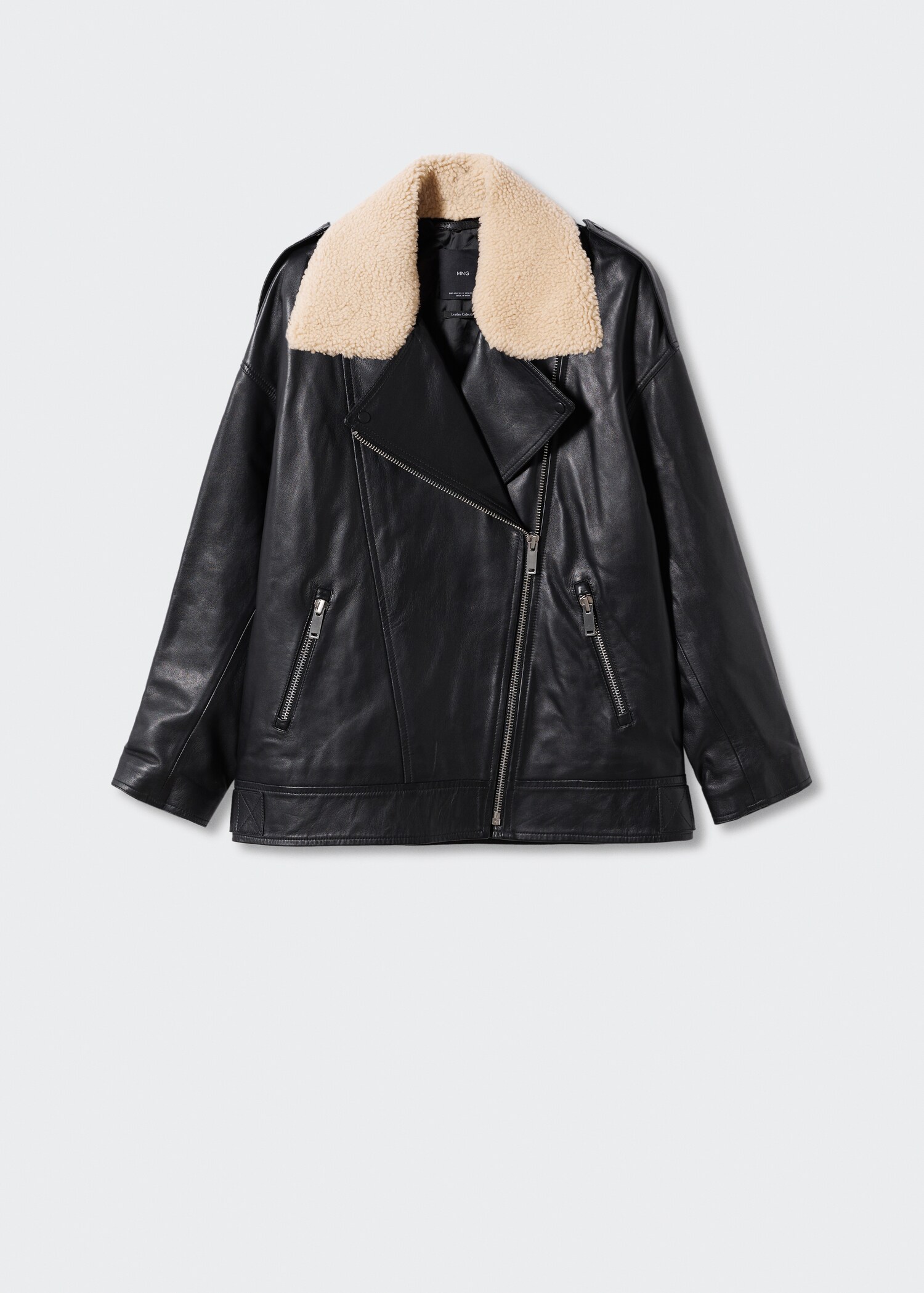 Shearling collar leather jacket - Article without model
