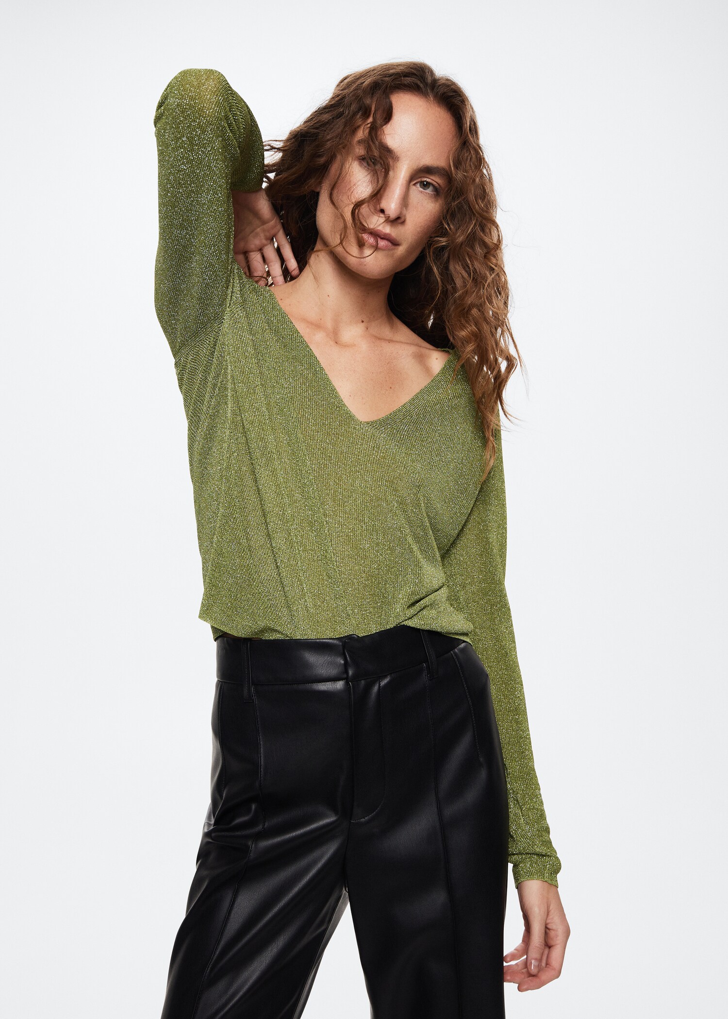 V-neck lurex sweater - Medium plane