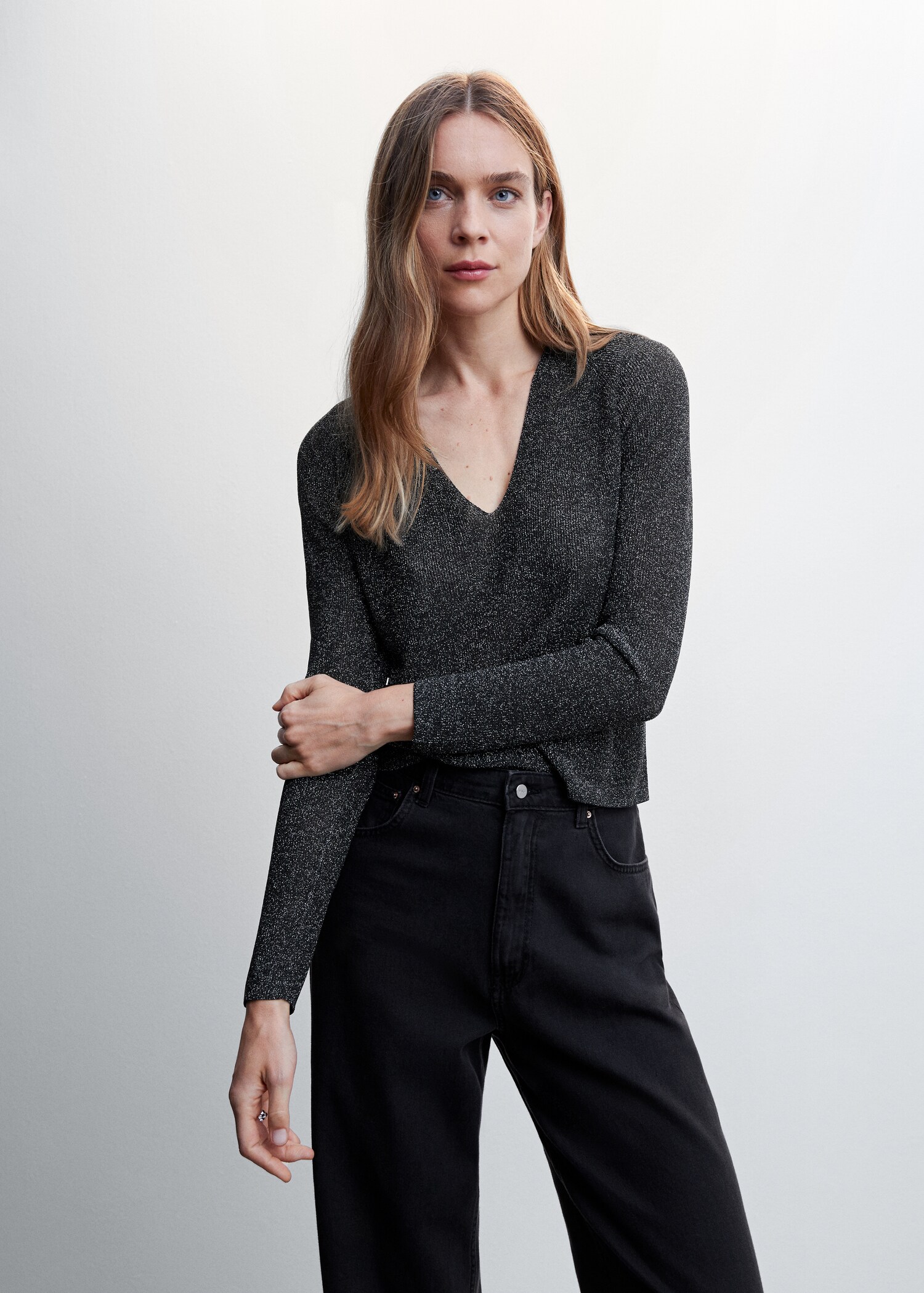 V-neck lurex sweater - Medium plane