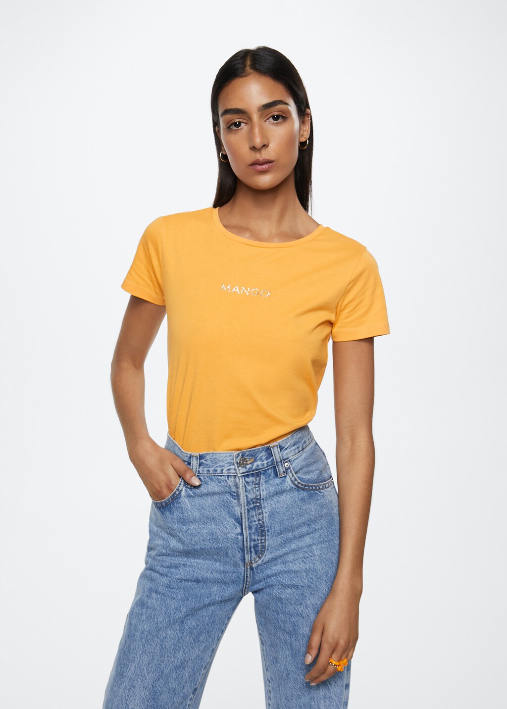 Metallic logo T-shirt - Women | MANGO China