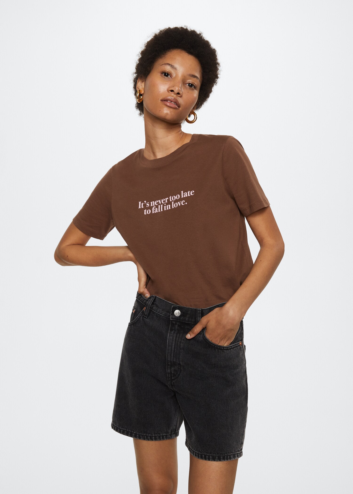 Katoenen T-shirt met boodschap - Middenvlak