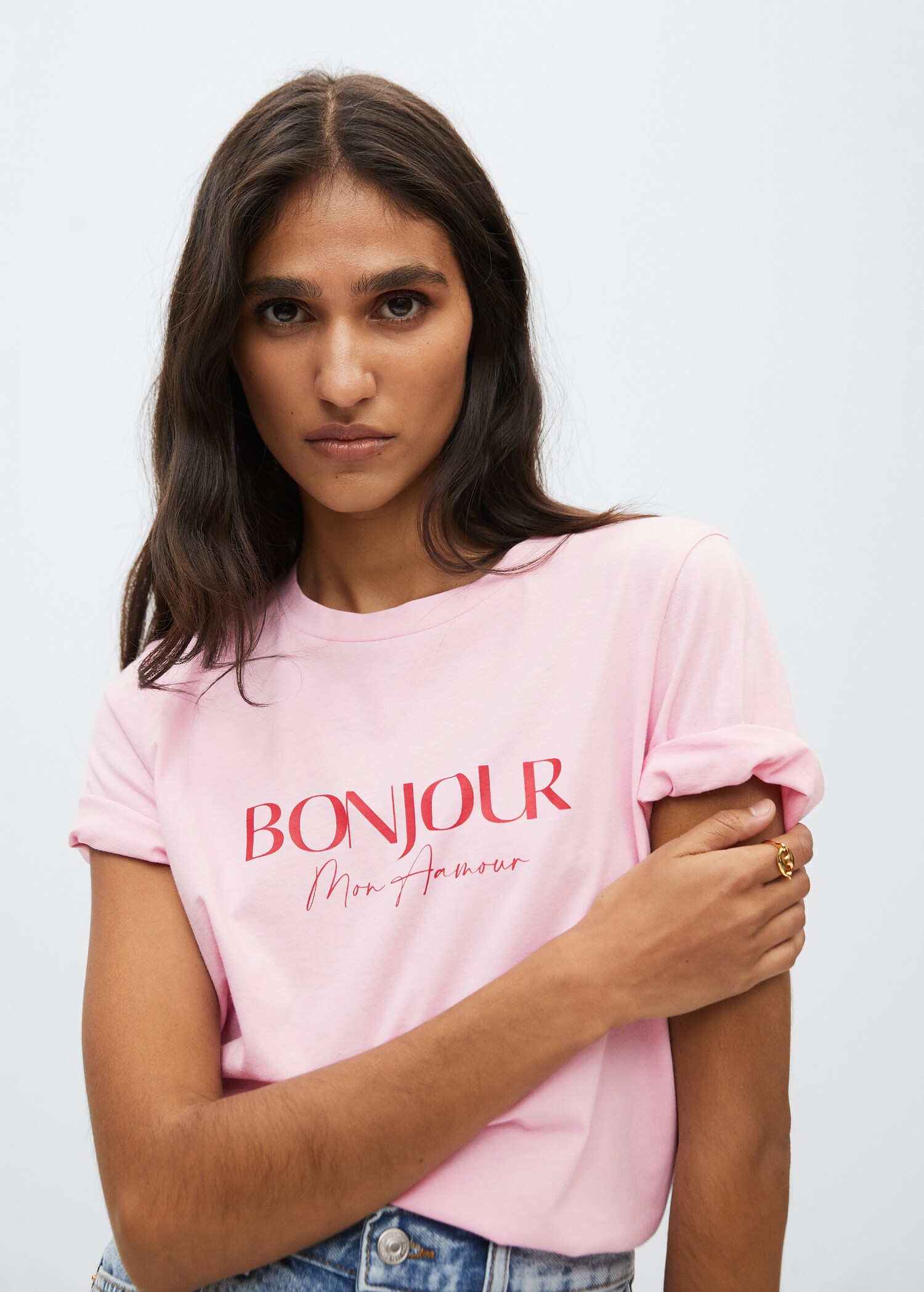 Katoenen T-shirt met boodschap - Middenvlak