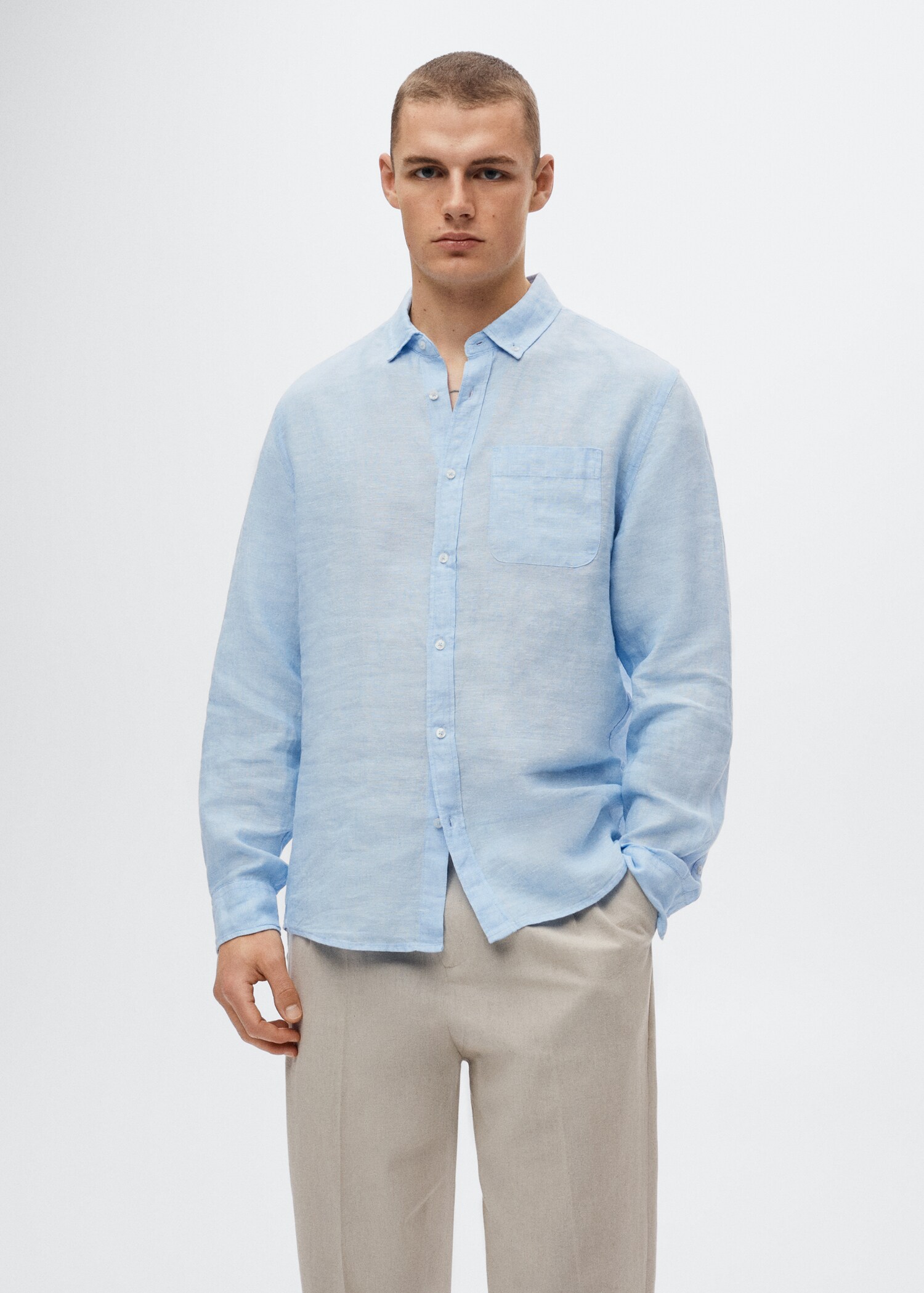 Camisa de 100% linho slim fit - Plano médio
