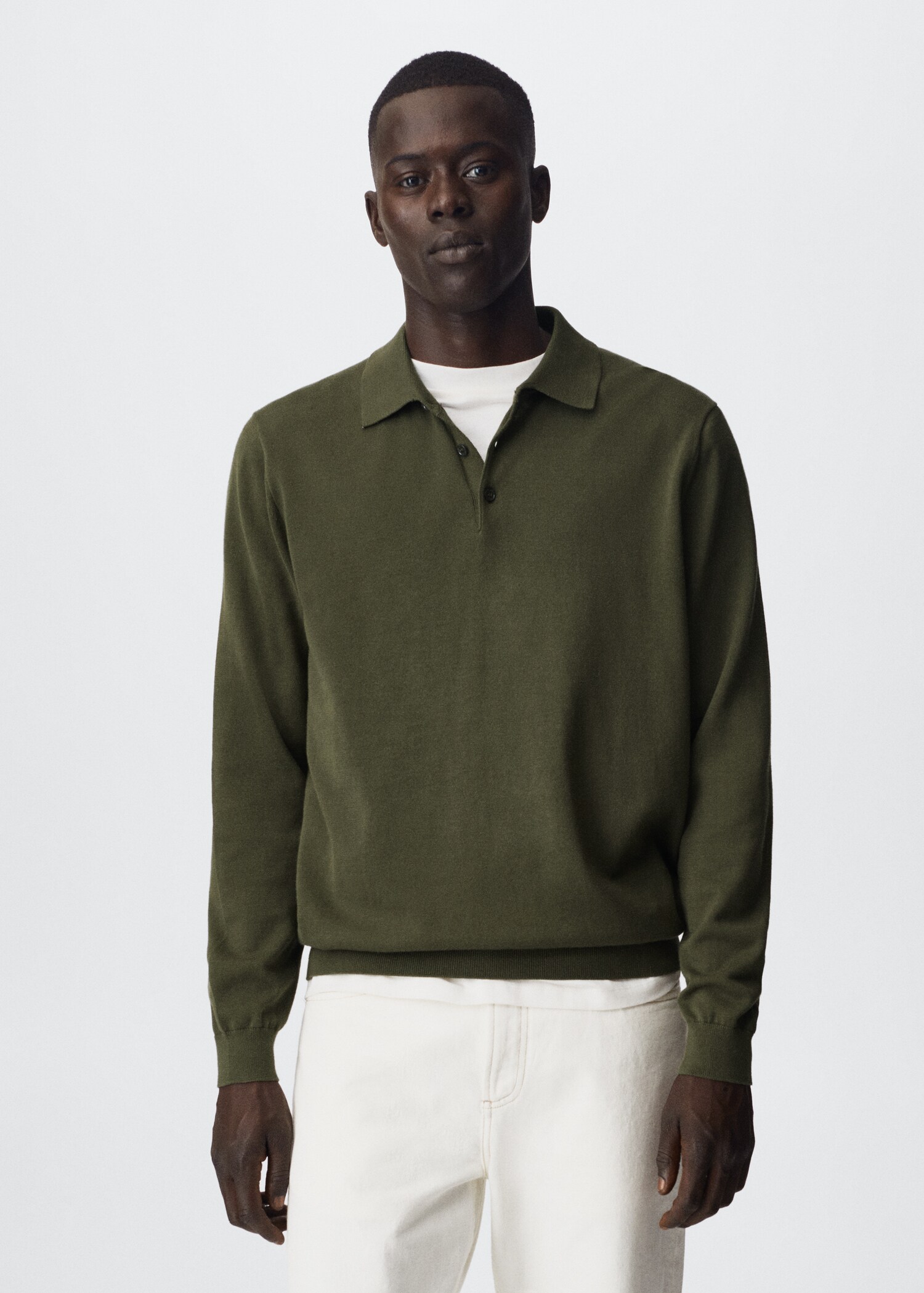 Long-sleeved cotton jersey polo shirt - Medium plane