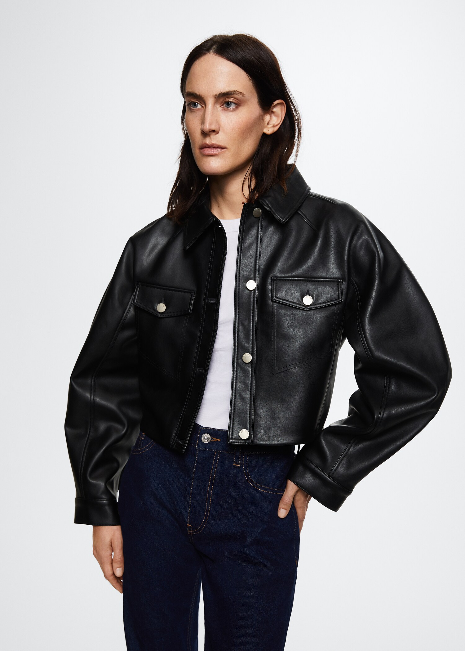 Short leather-effect jacket Women MANGO Georgia1