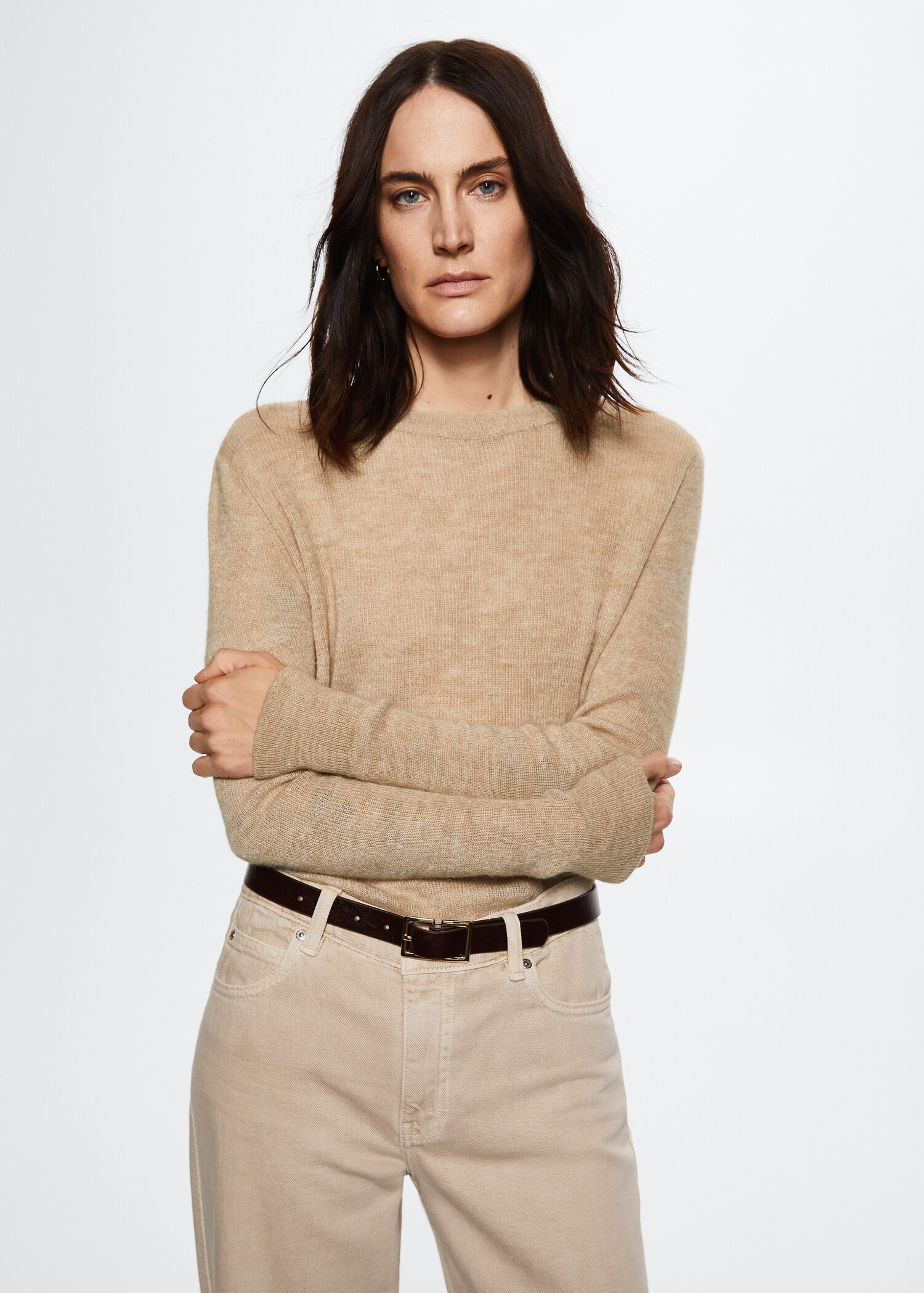 Cotton-linen round-neck knitted sweater - Medium plane