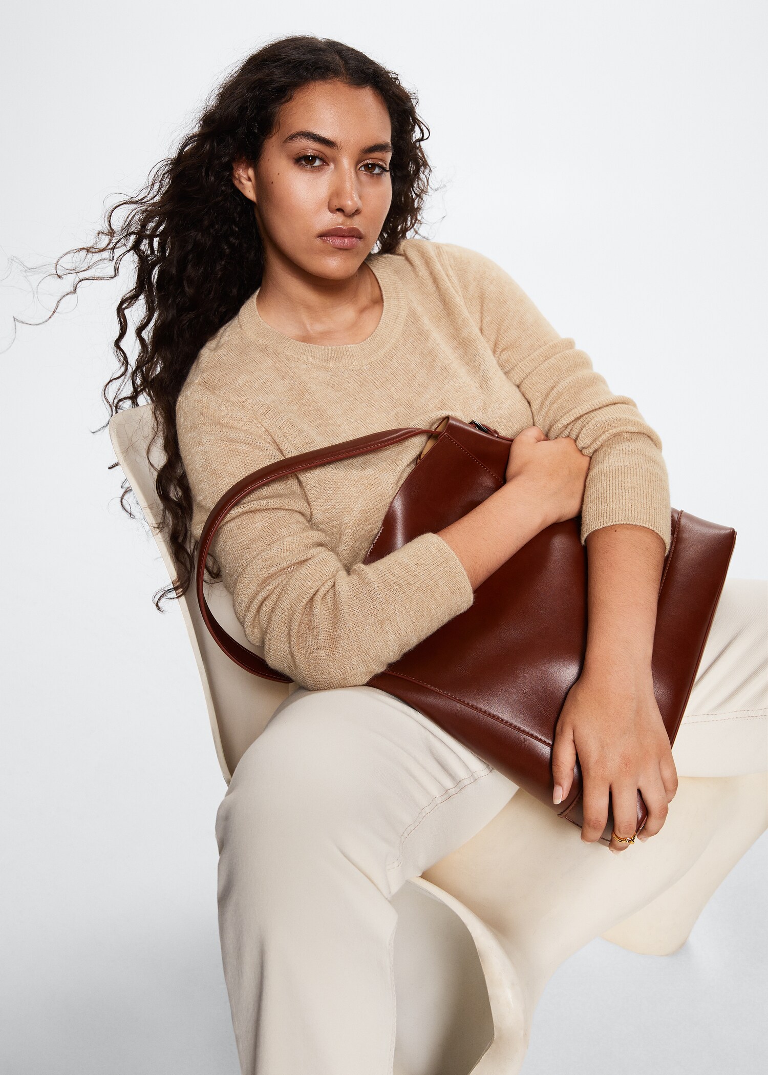 Cotton-linen round-neck knitted sweater - Details of the article 5