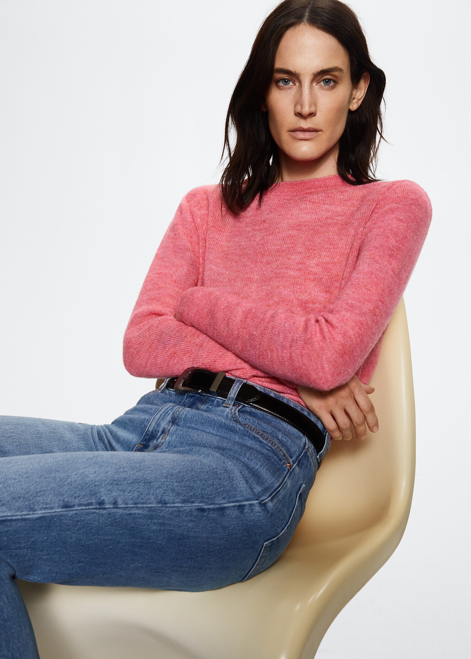Cotton-linen round-neck knitted sweater - Details of the article 1