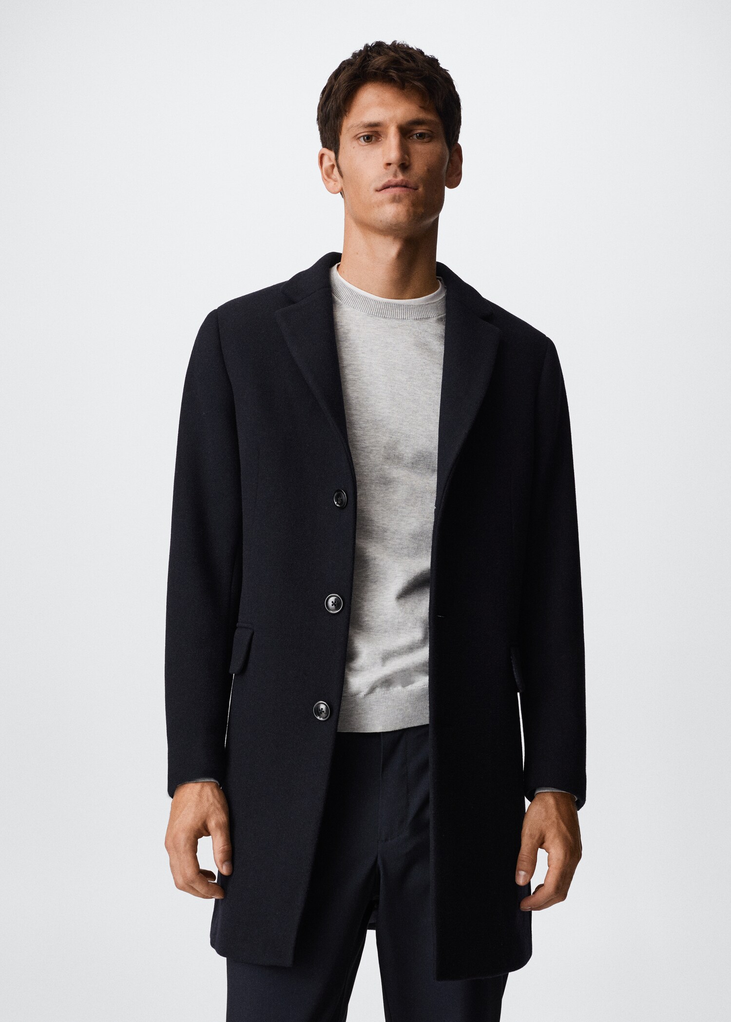 Long recycled wool coat - Medium plane