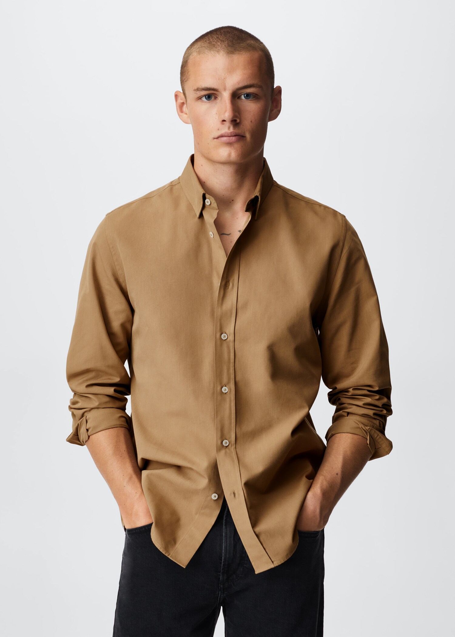 Regular-fit cotton lyocell shirt - Medium plane