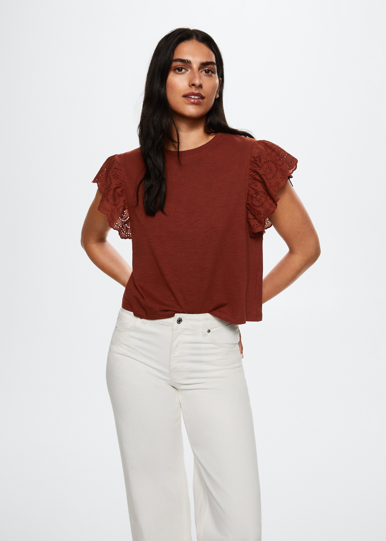 Cotton t-shirt with openwork detail - Medium plane