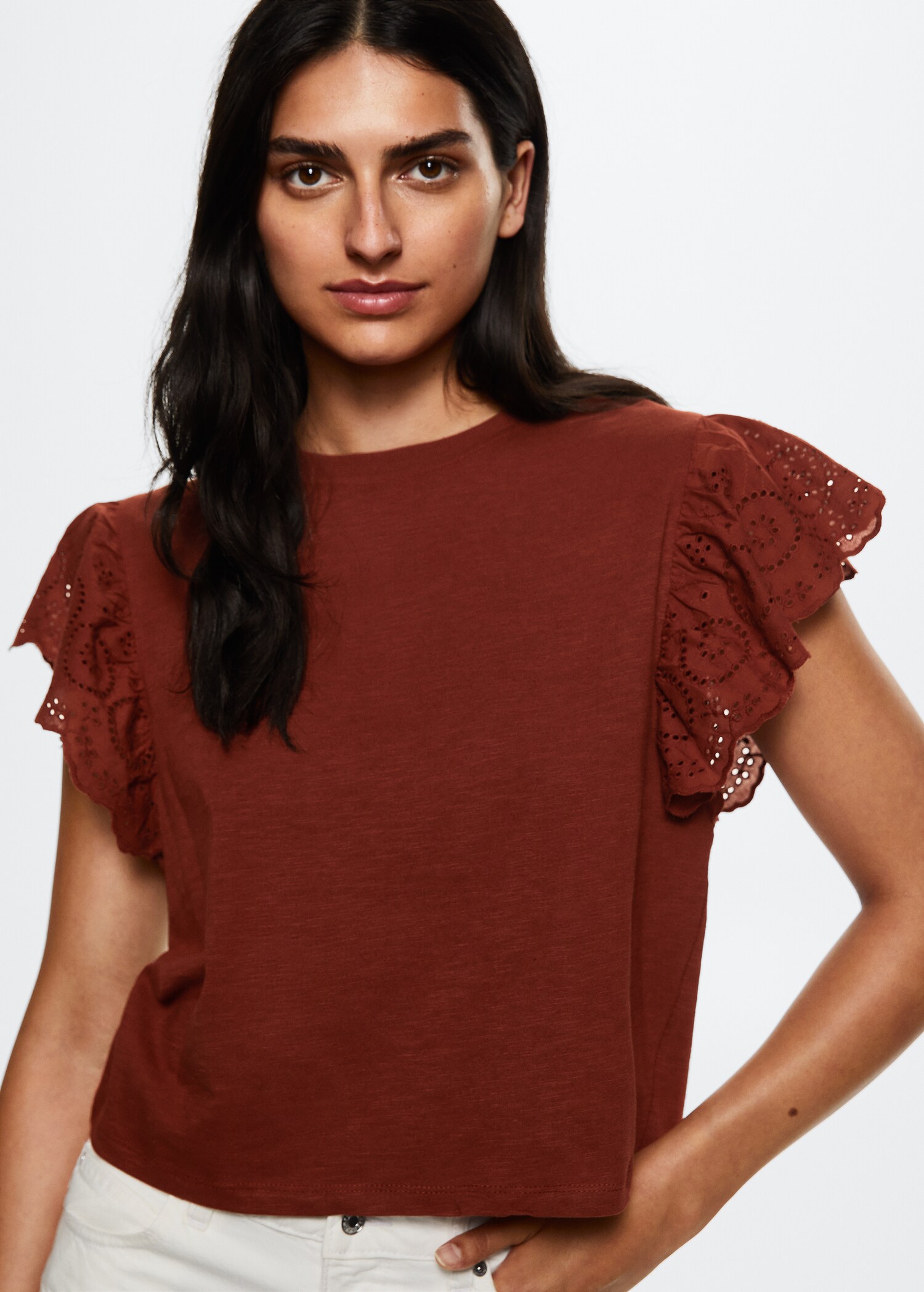 Cotton t-shirt with openwork detail - Details of the article 1