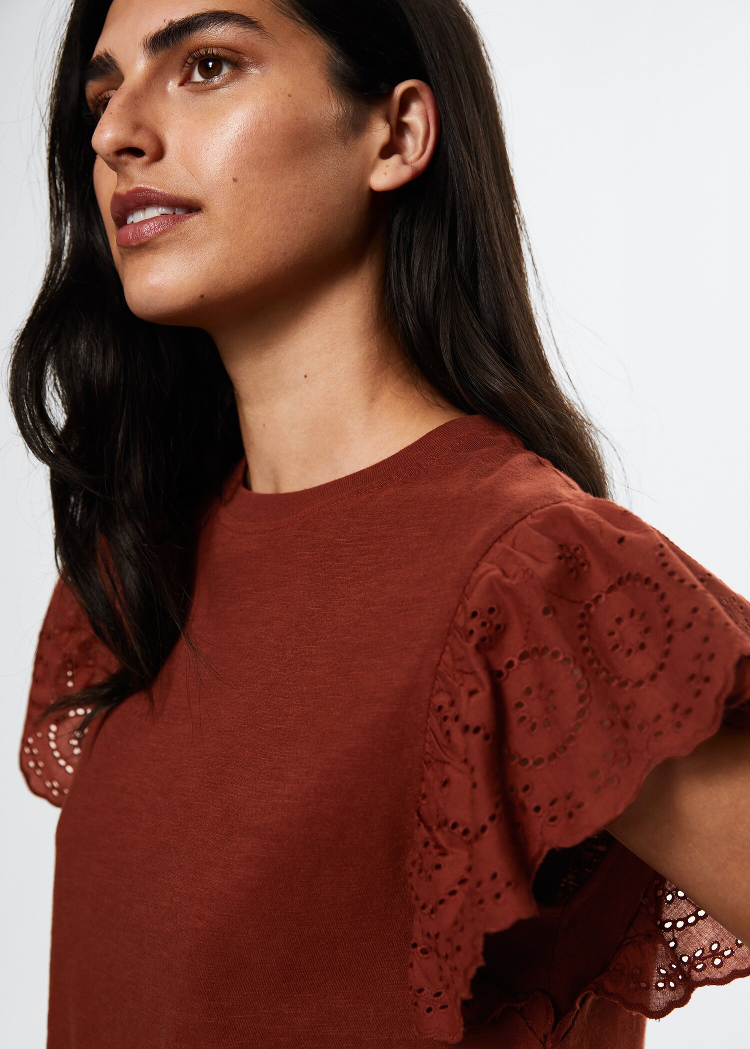 Cotton t-shirt with openwork detail - Details of the article 2