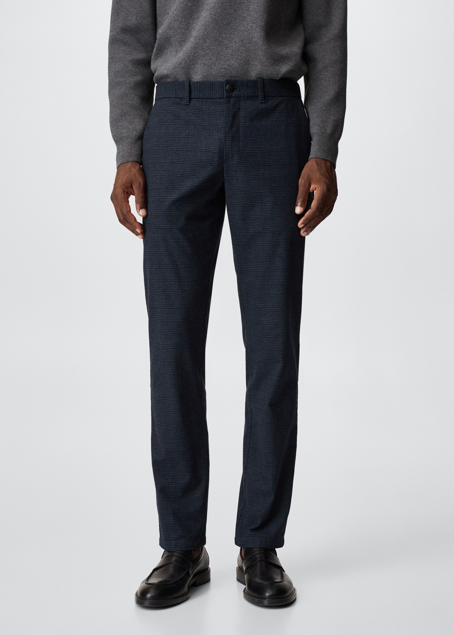 Calças slim fit de algodão aos quadrados - Plano médio