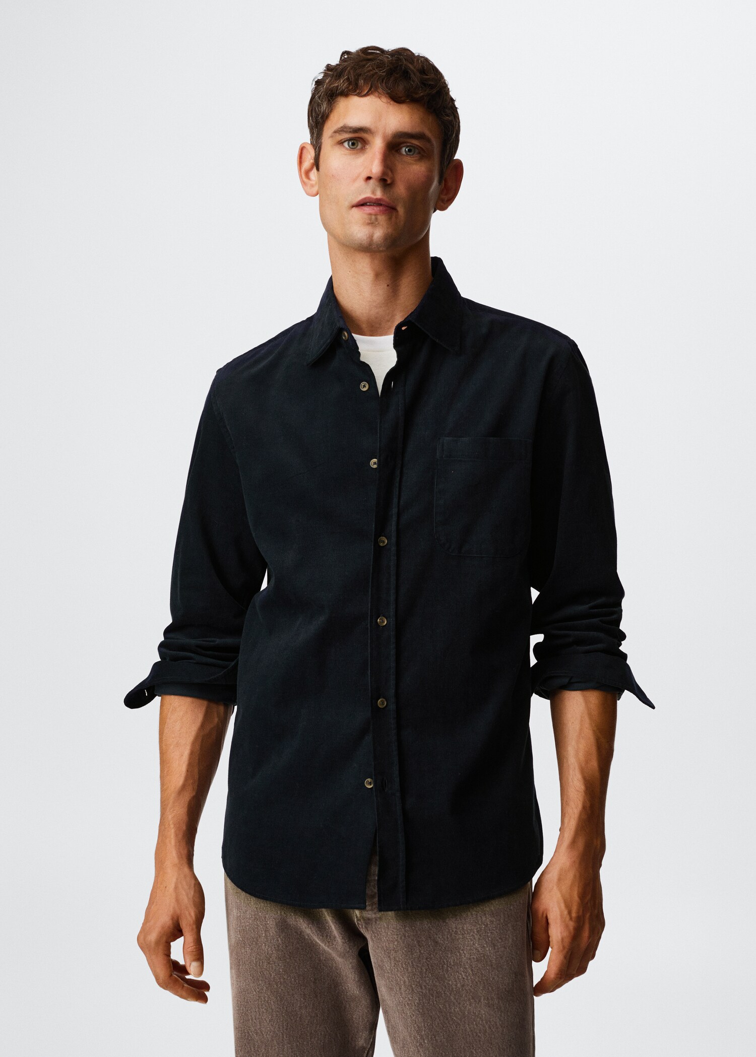 Regular fit micro corduroy shirt - Medium plane