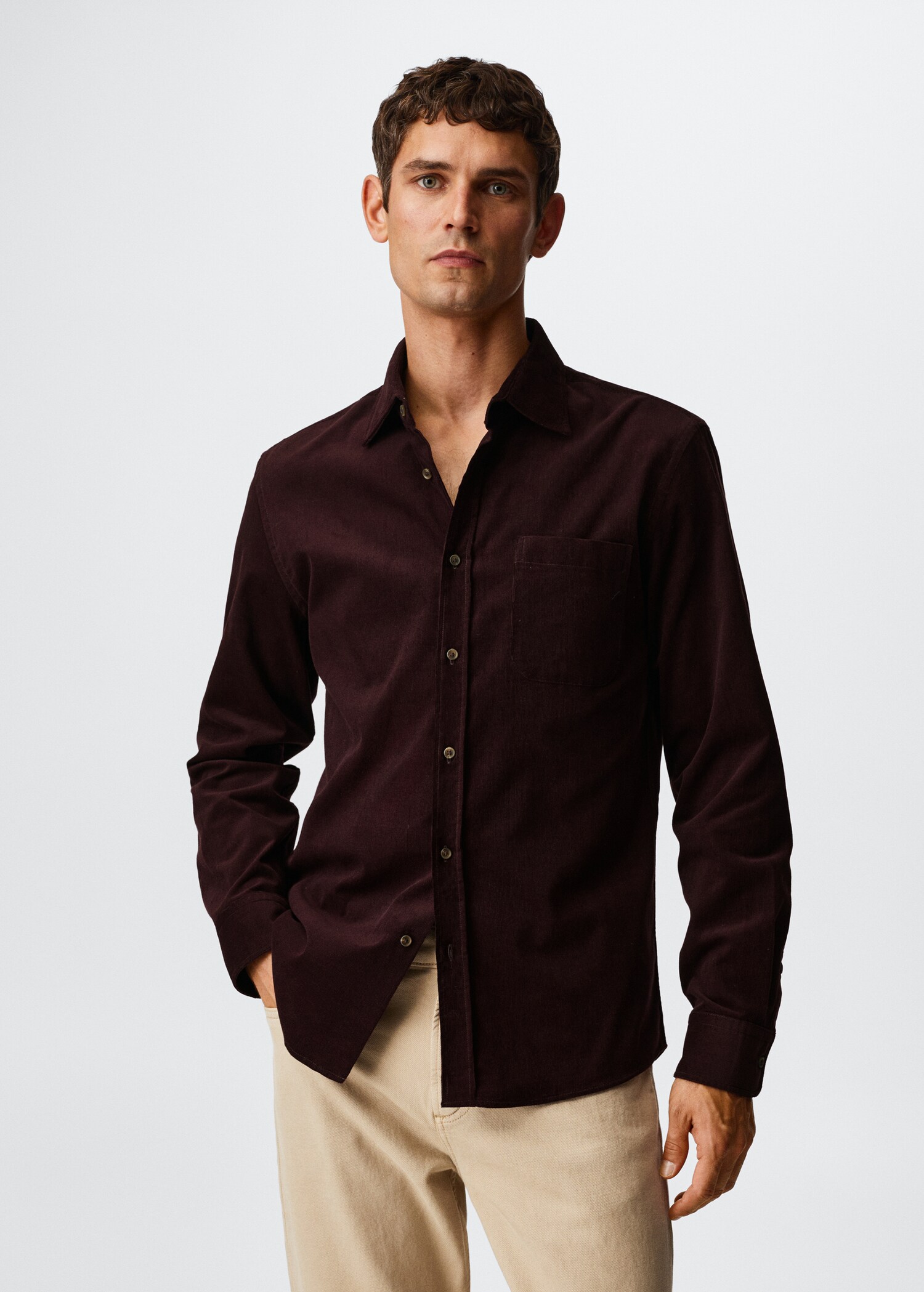 Regular fit micro corduroy shirt - Medium plane