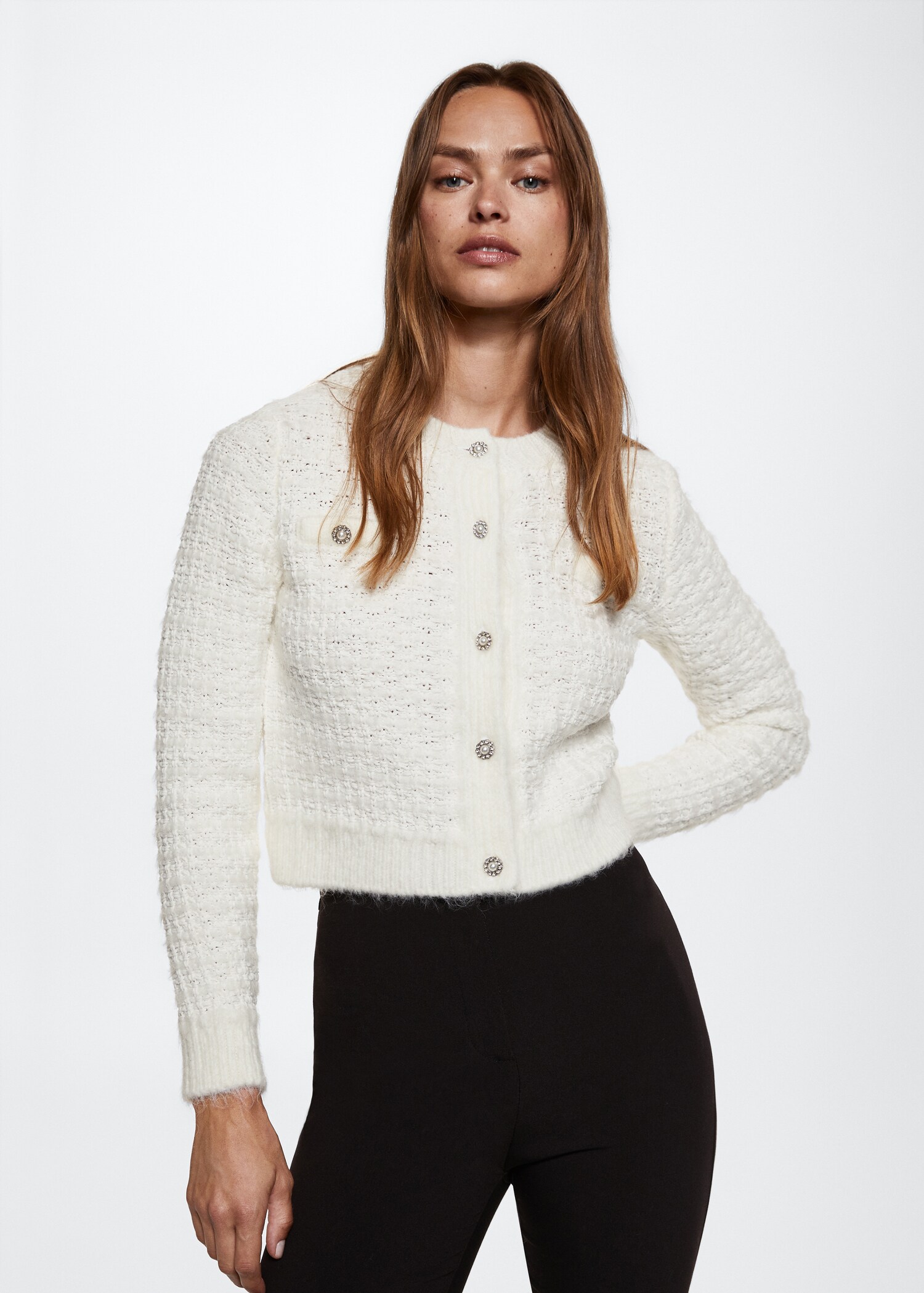 Strickjacke mit Schmuckknöpfen - Mittlere Ansicht