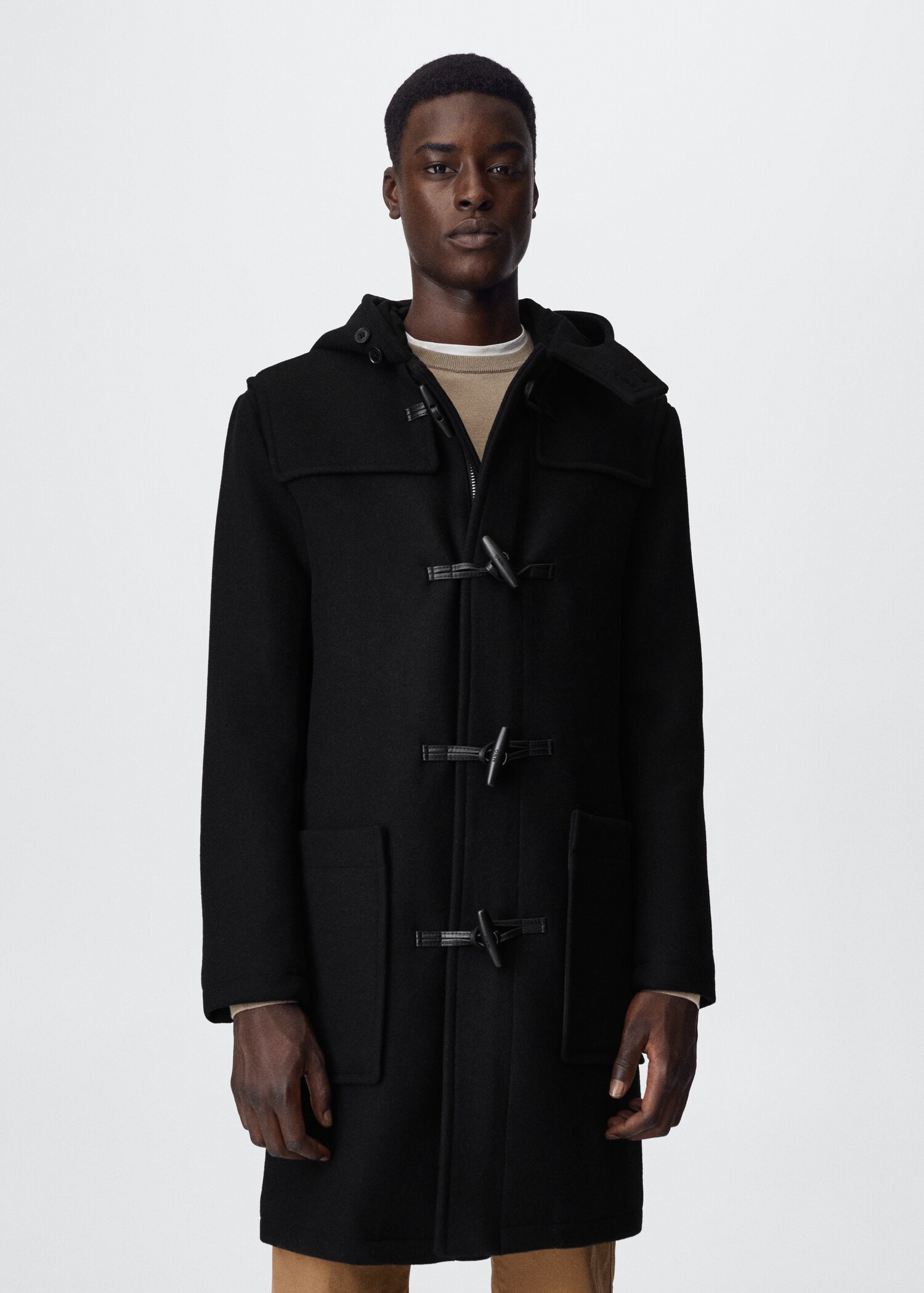 Recycled wool coat with hood - Medium plane