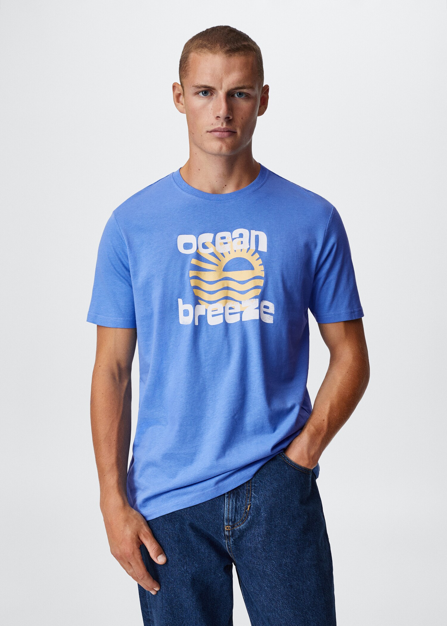 Printed cotton-blend T-shirt - Medium plane