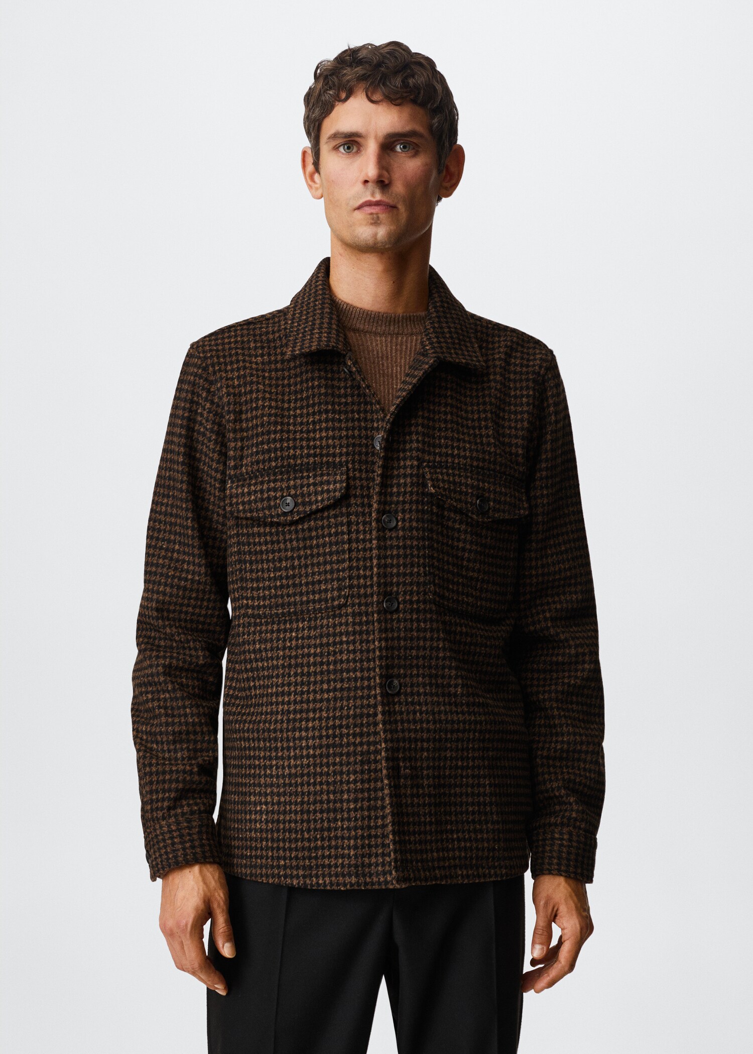 Houndstooth wool overshirt - Medium plane