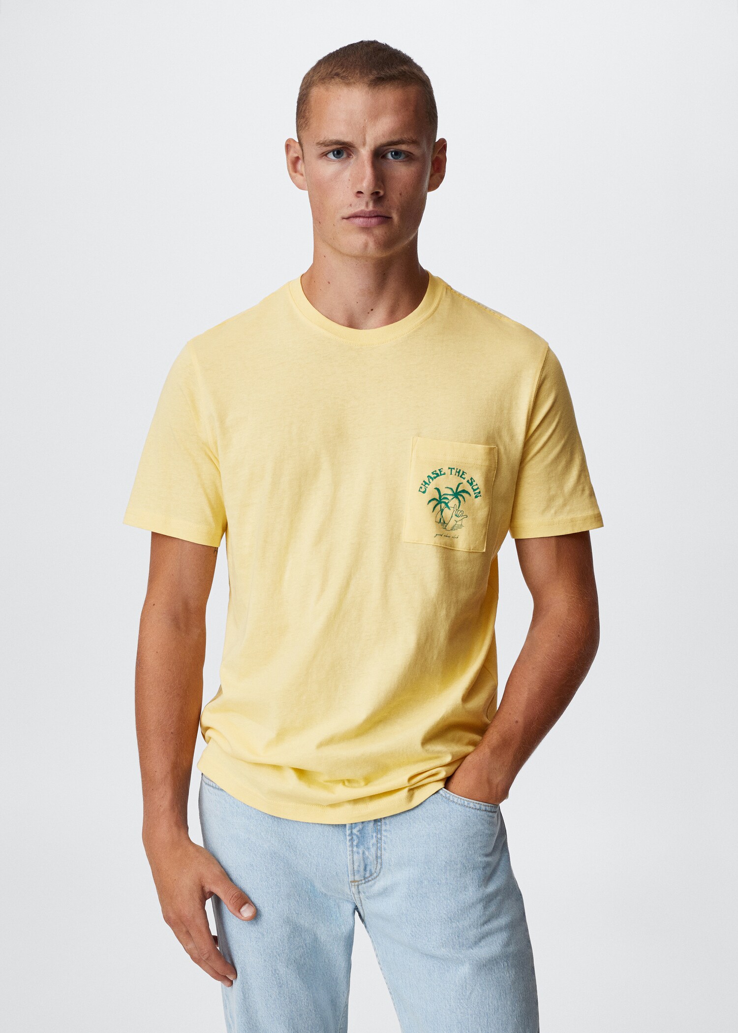 Pocket printed cotton t-shirt - Medium plane