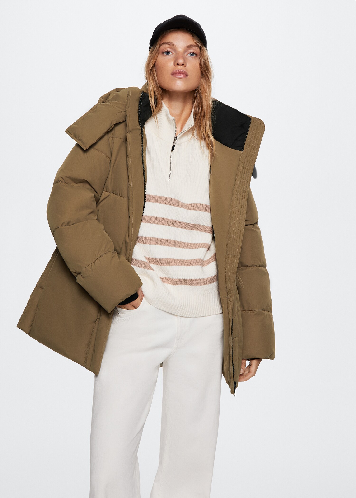 Detachable hood quilted coat - Details of the article 6