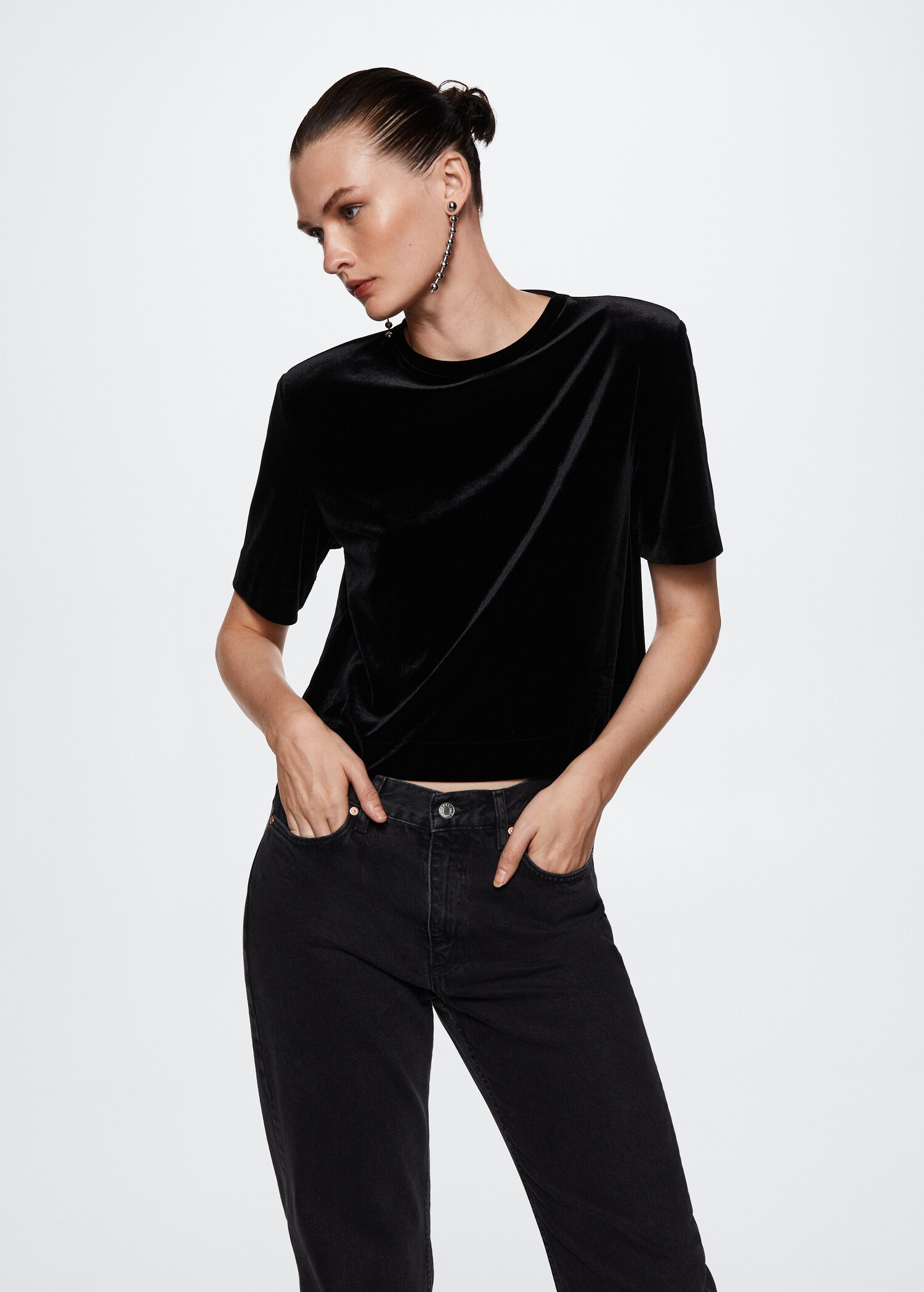 T-shirt with velvet shoulder pads  - Medium plane