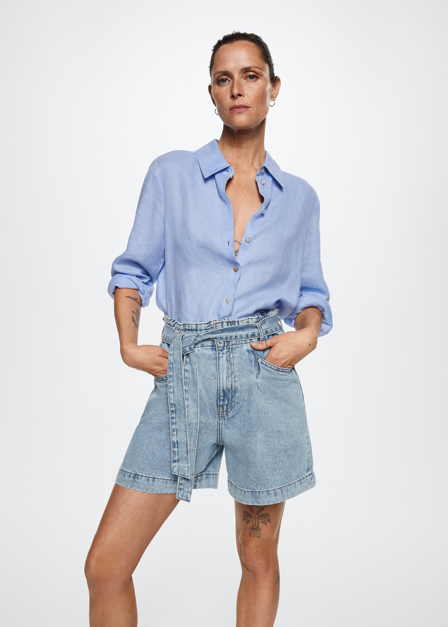 Paperbag denim shorts - Medium plane