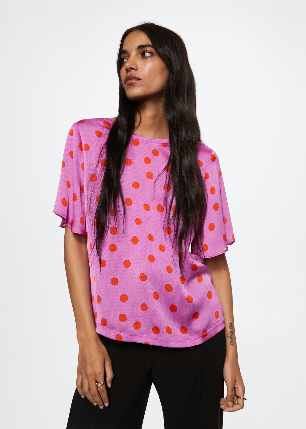 pink polka dot top
