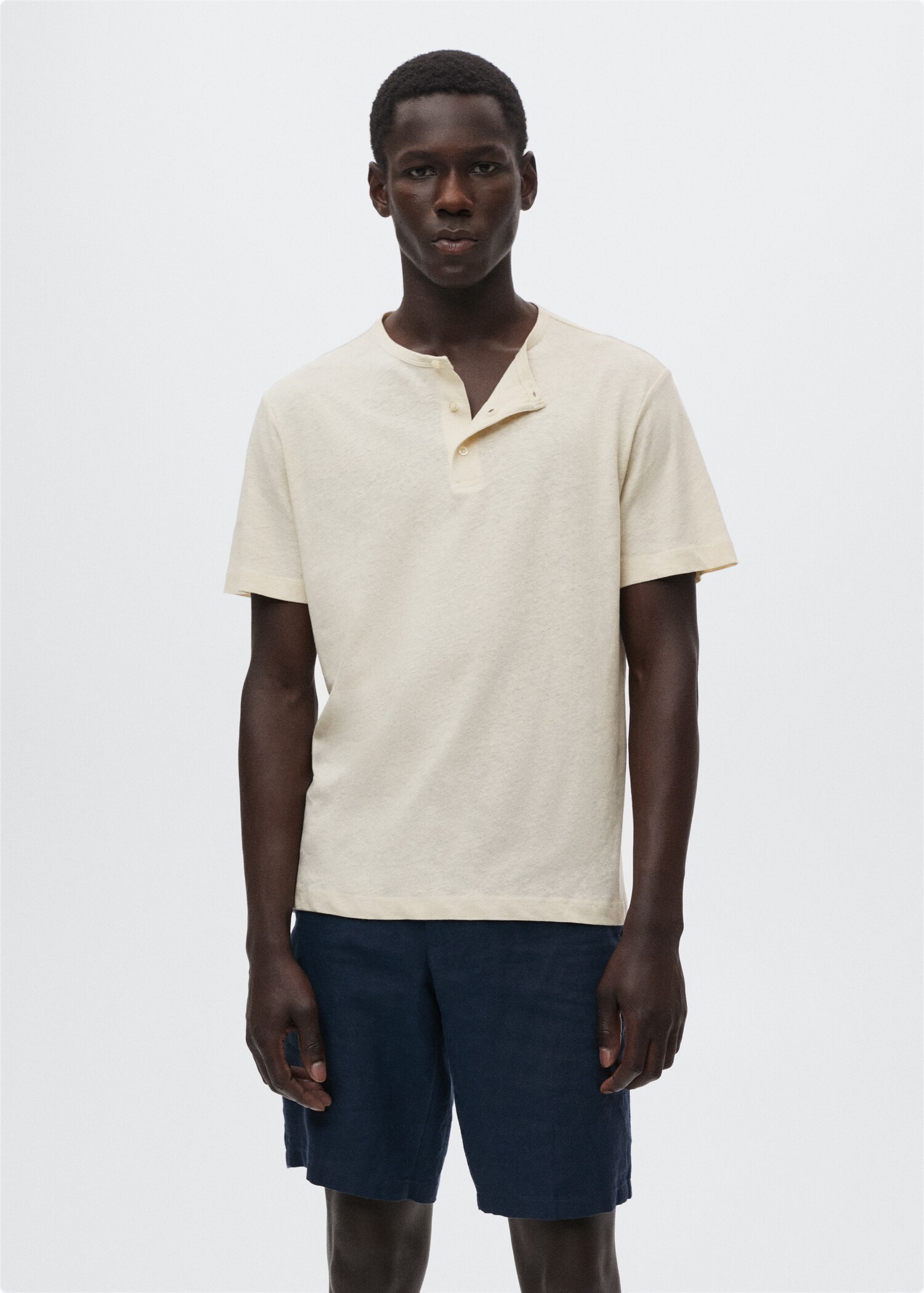 Henley linen-blend T-shirt - Medium plane