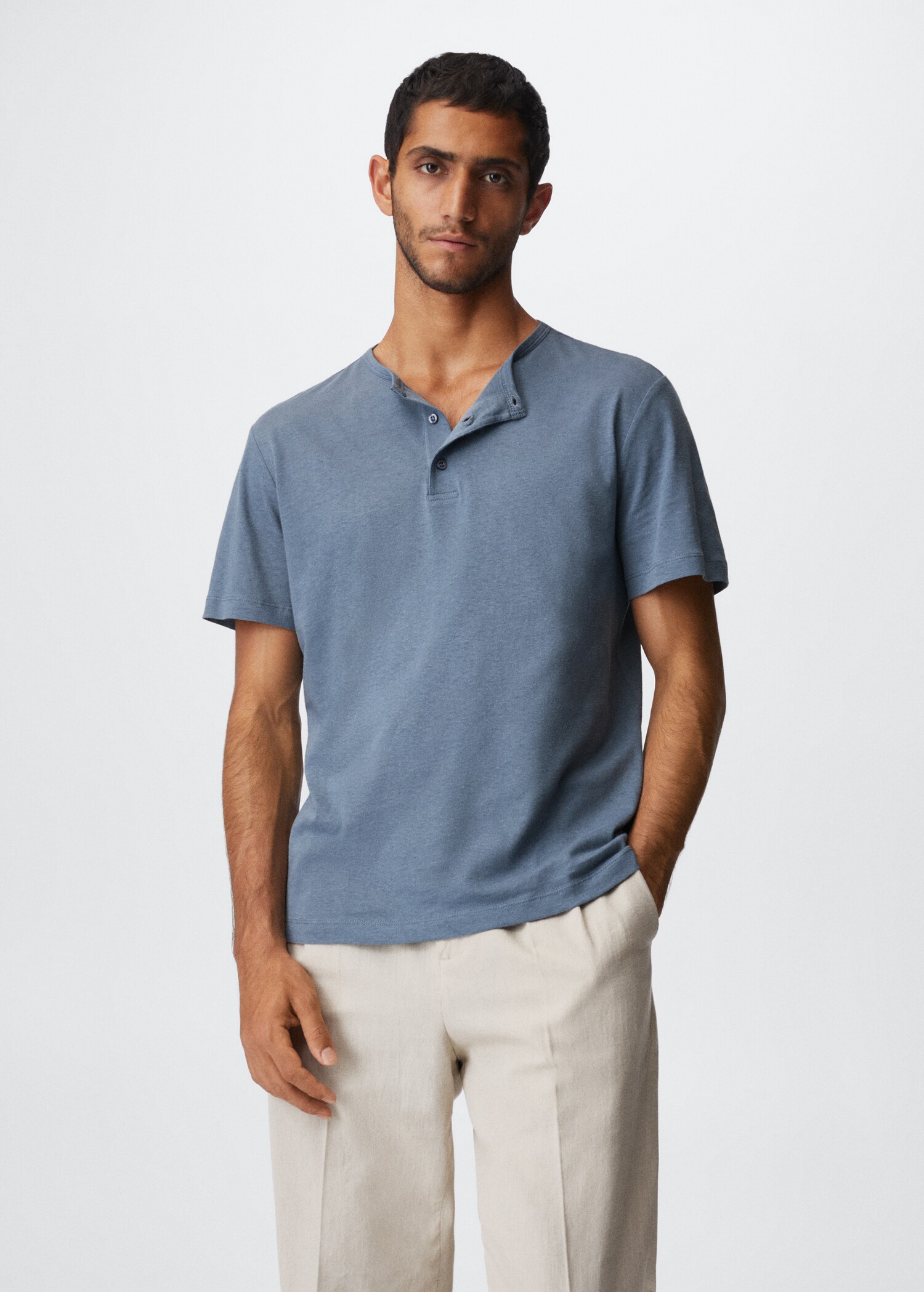 Henley linen-blend T-shirt - Medium plane