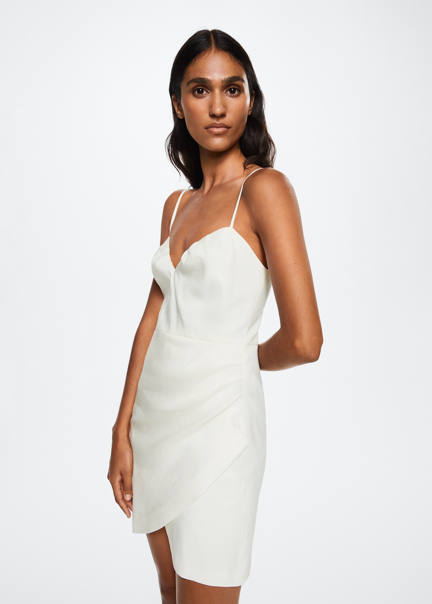 Pleated linen-blend dress - Medium plane