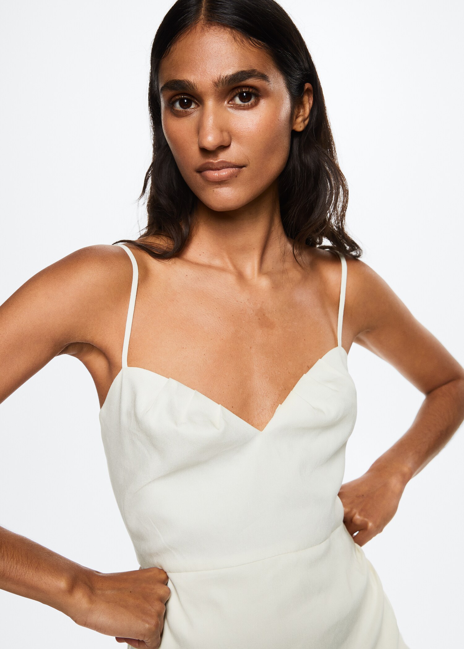 Pleated linen-blend dress - Details of the article 1