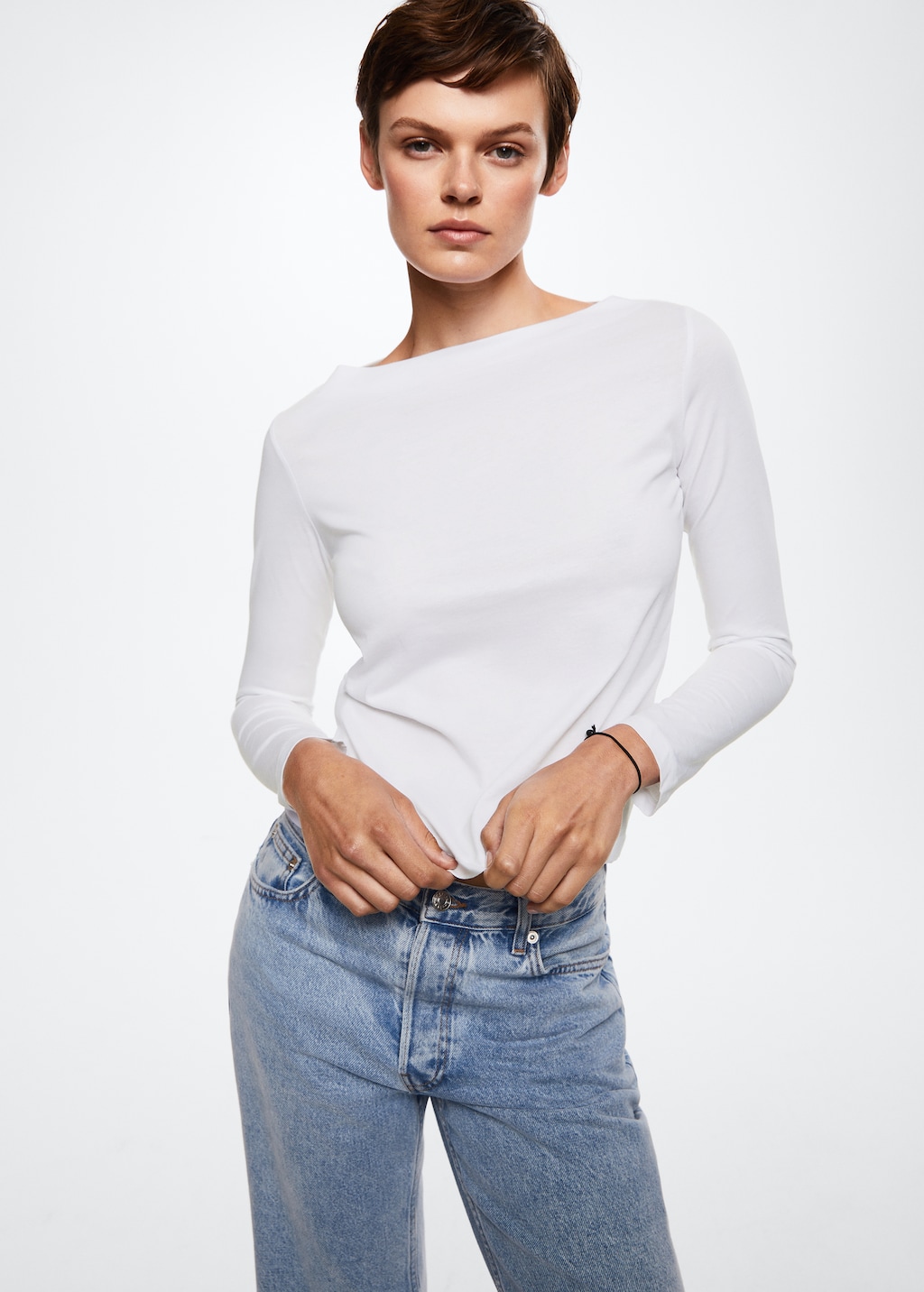 エンライトメント ENLIGHTENMENT COTTON BOAT NECK T （ホワイト） Cotton boat neck t-shirt | MANGO Iran