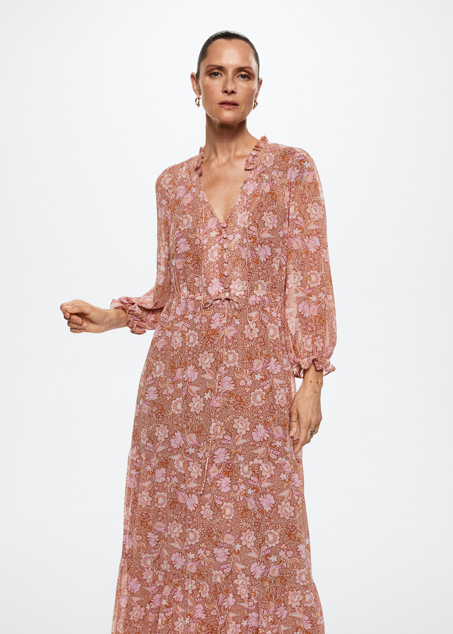 Kleid mit Blumendruck - Mittlere Ansicht