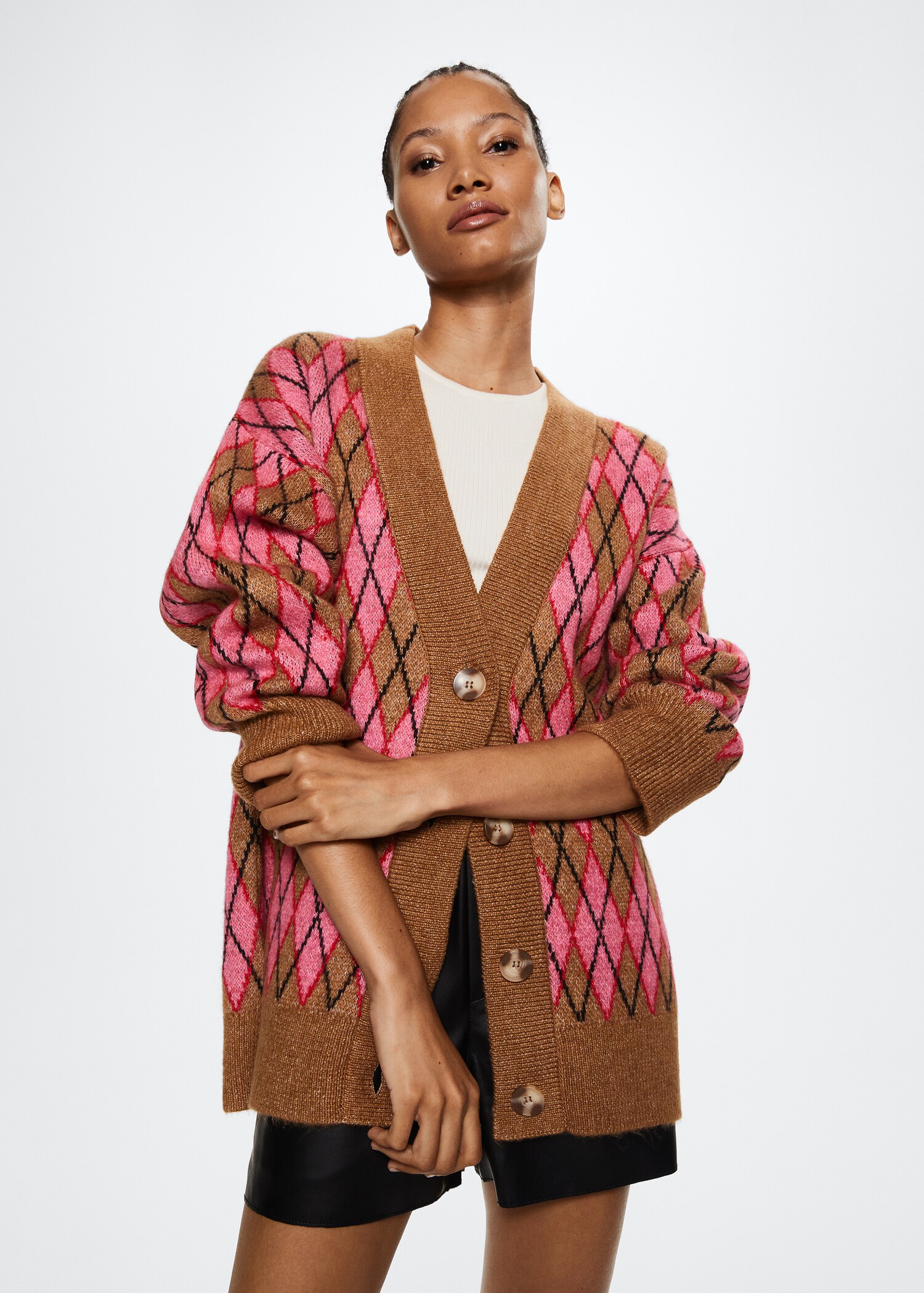 Knitted cardigan with diamonds - Medium plane