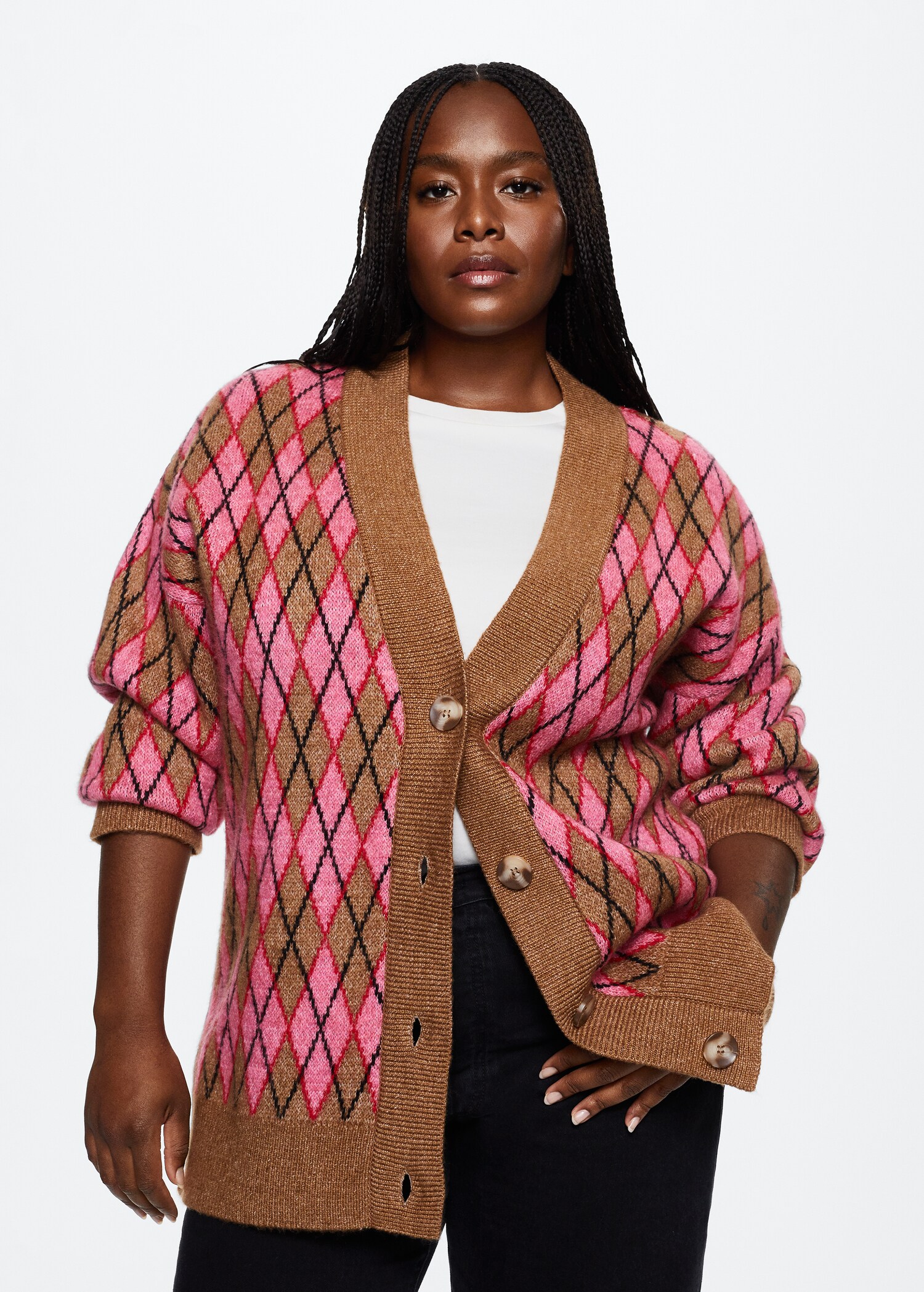 Knitted cardigan with diamonds - Details of the article 3