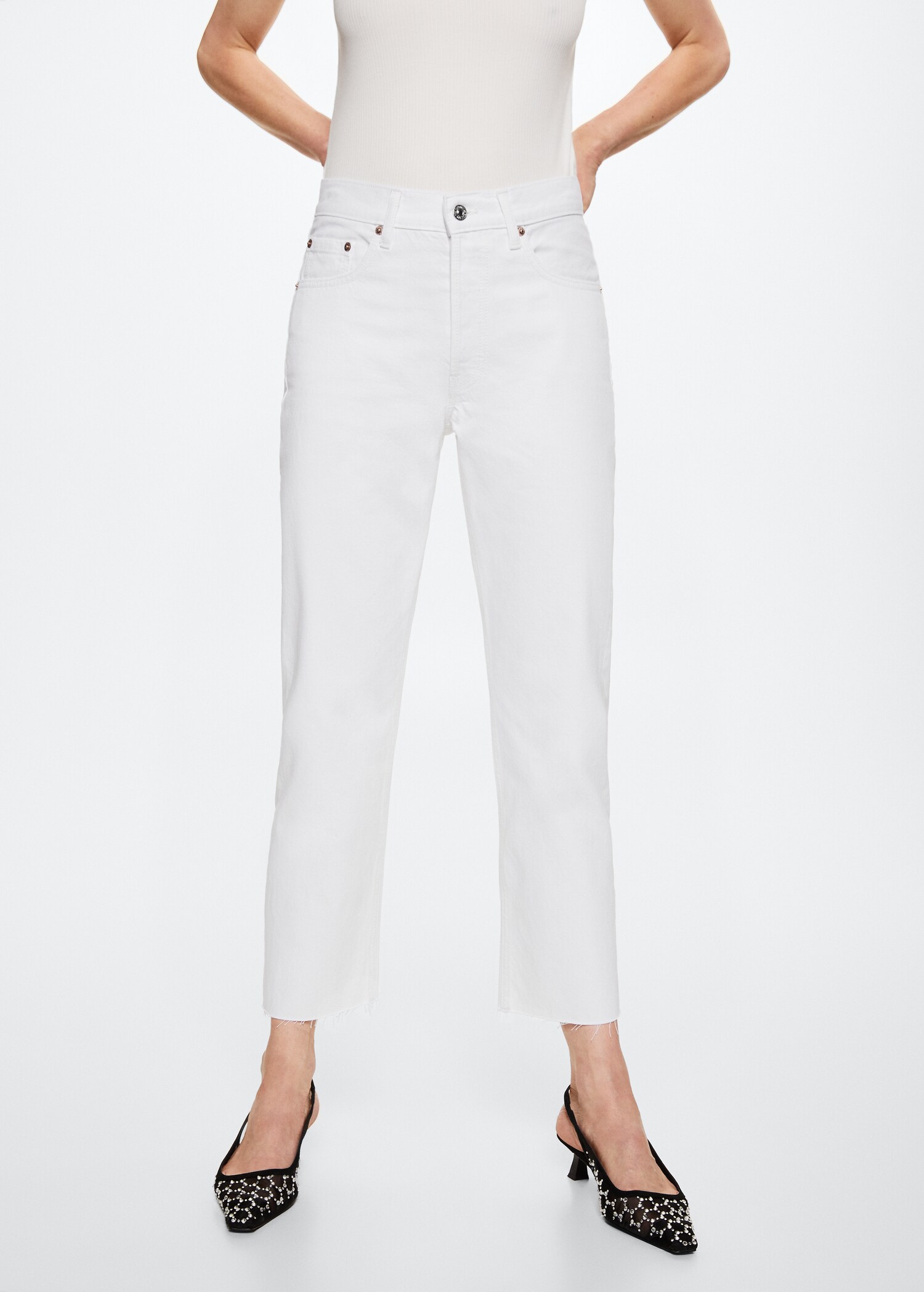 Jean droit taille haute crop - Plan moyen