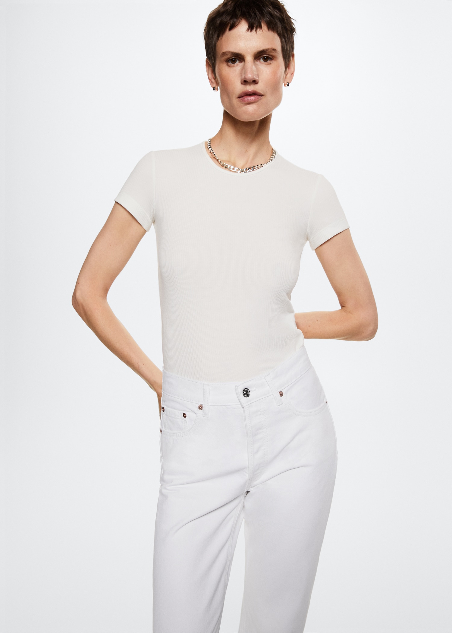 High-waist cropped straight jeans Women MANGO Georgia