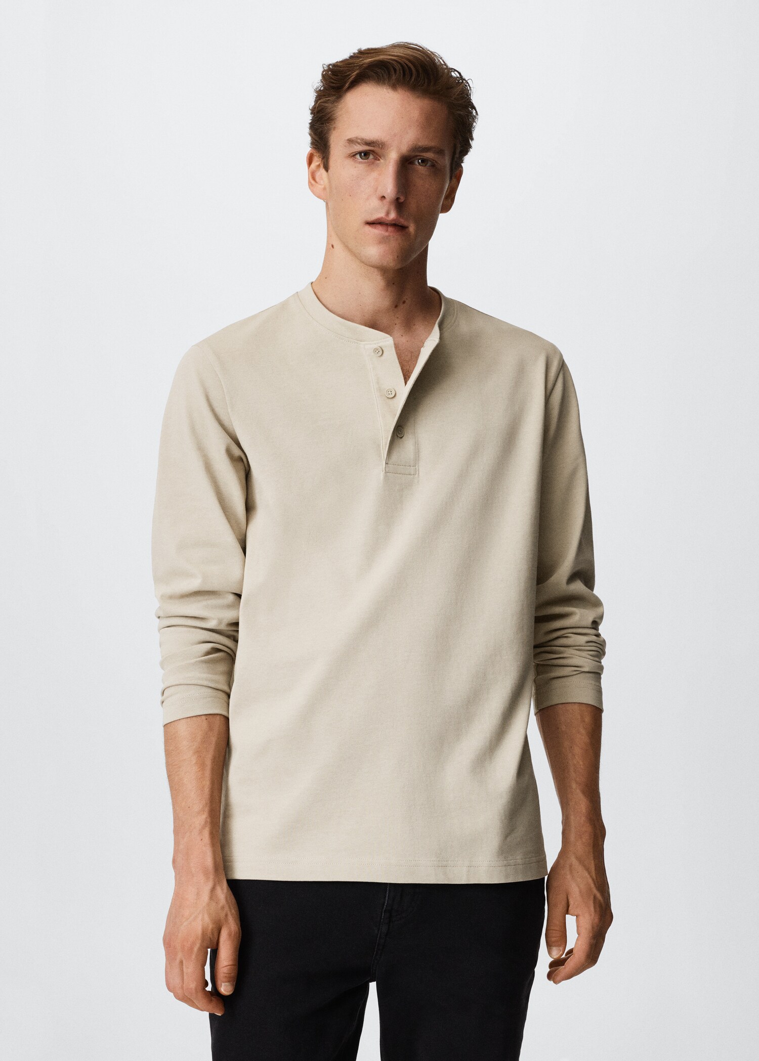 Henley collar long-sleeved t-shirt - Medium plane