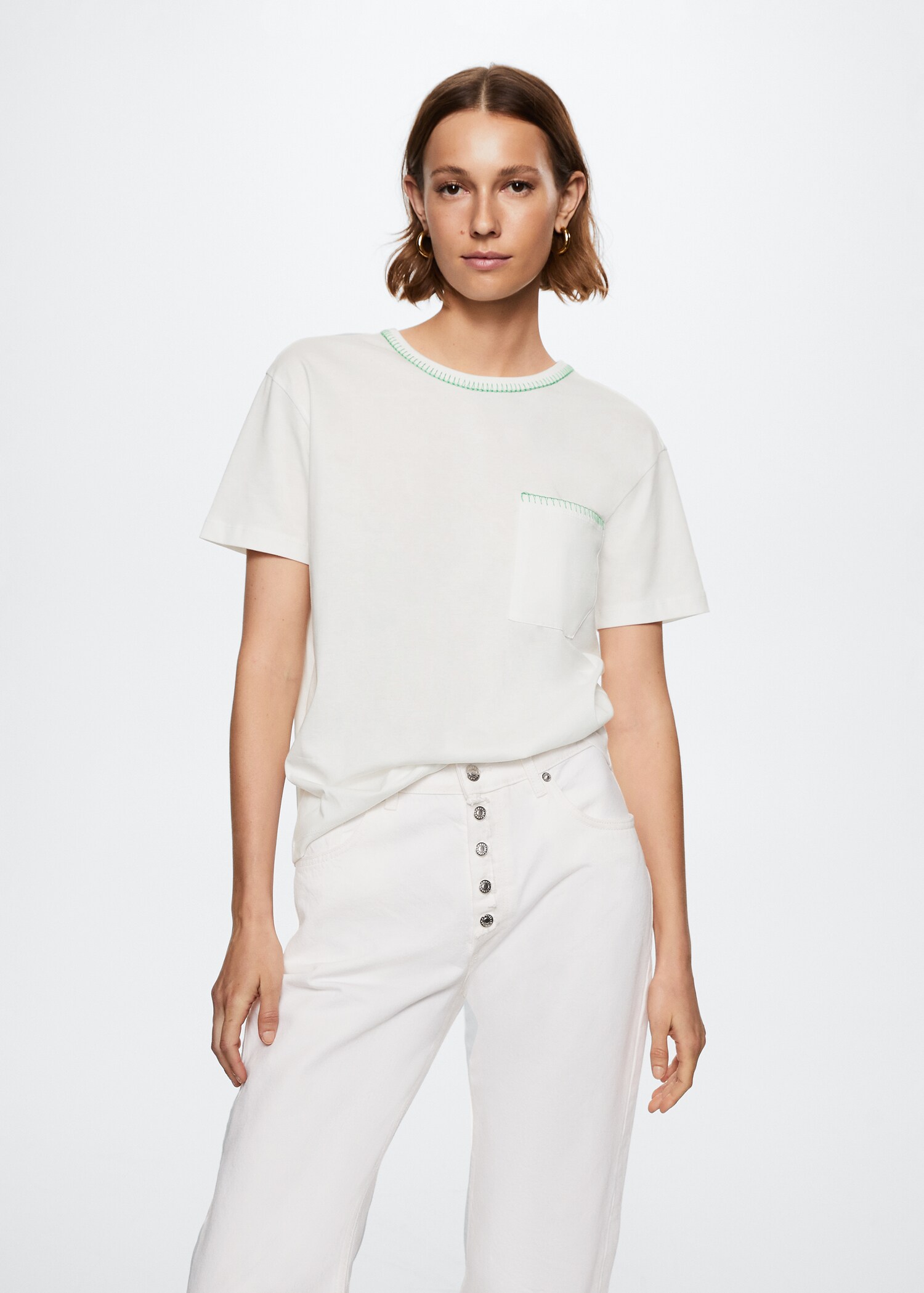 Katoenen T-shirt met borduursels - Middenvlak