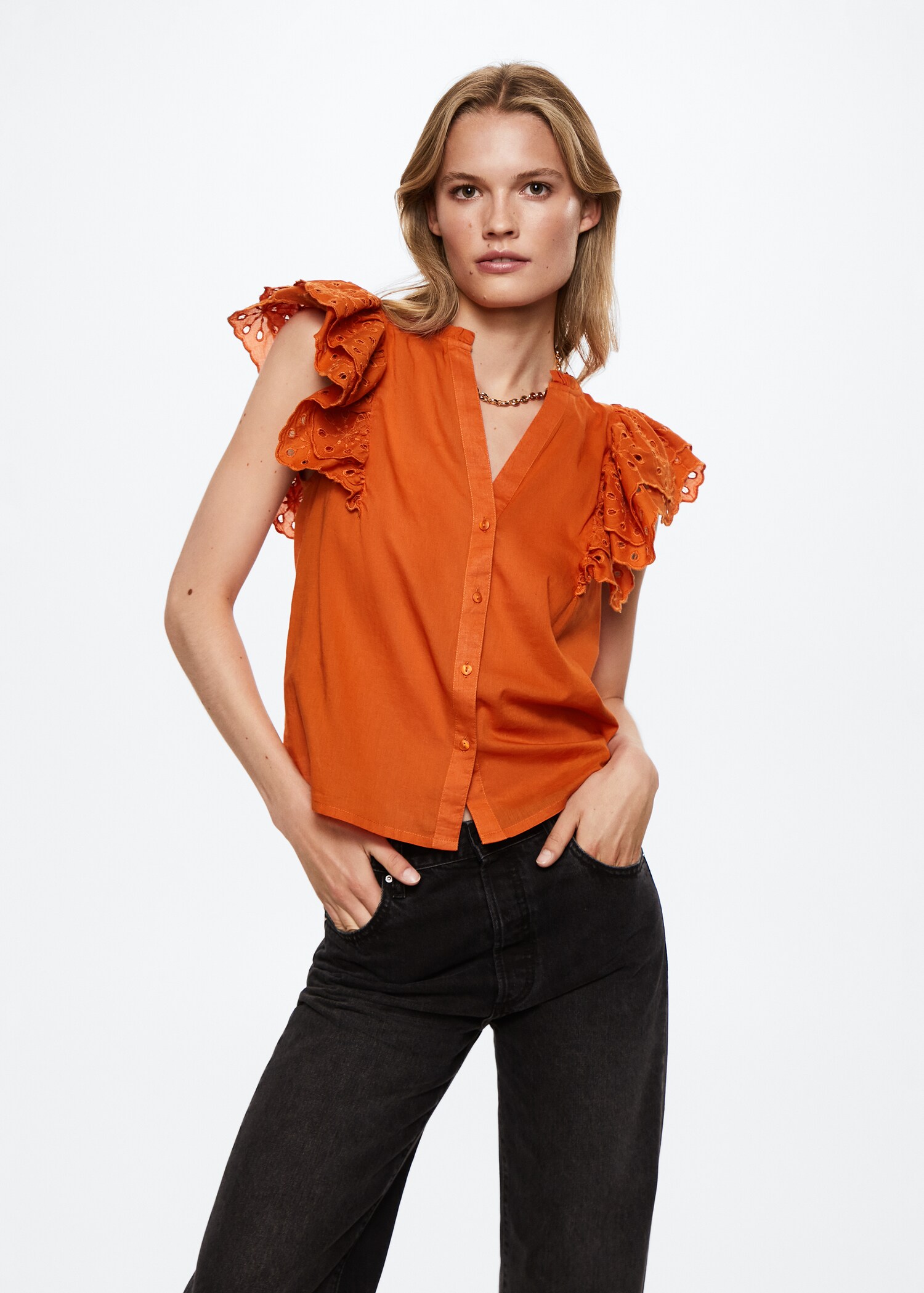 Cotton blouse with openwork details  - Medium plane