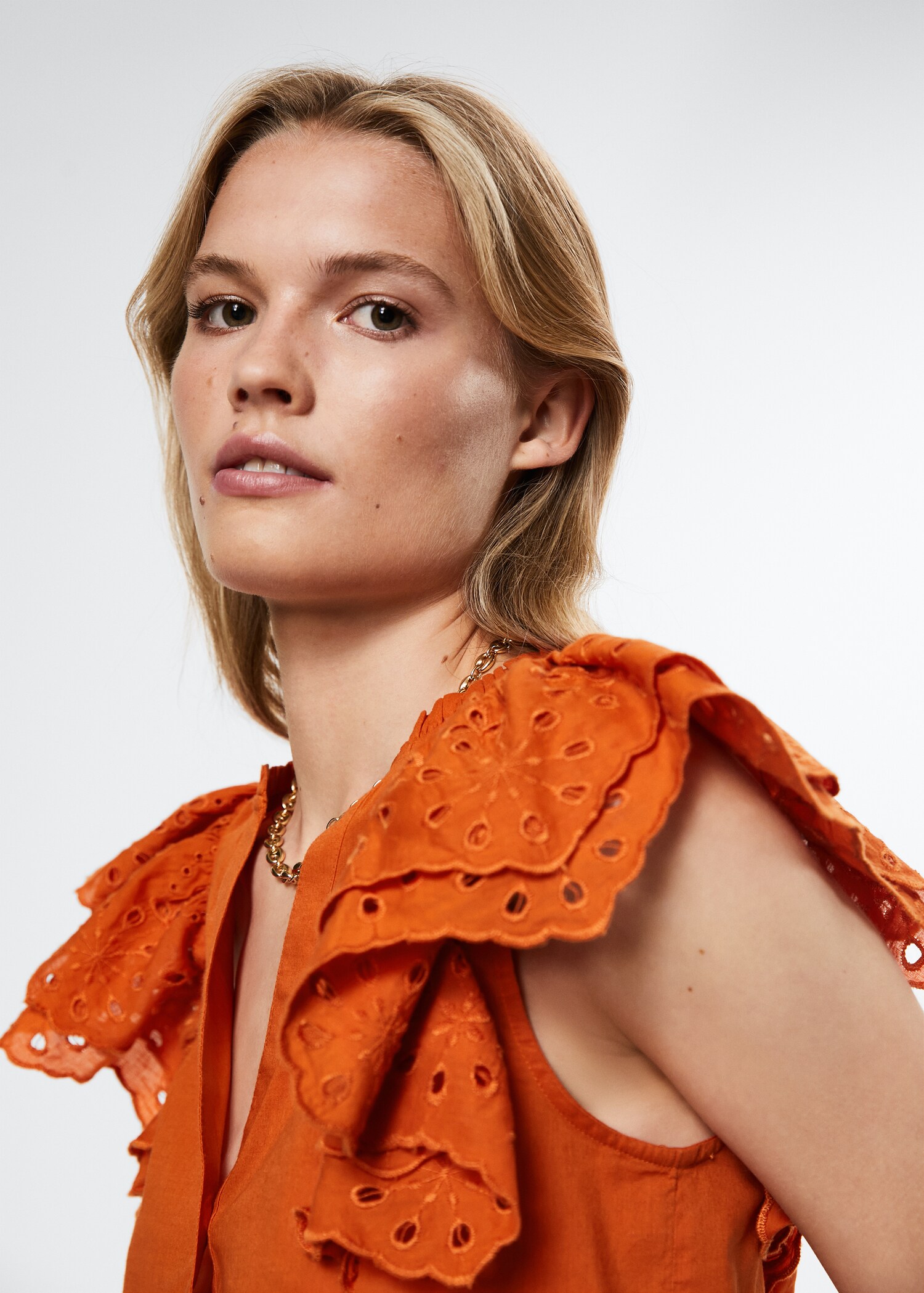 Cotton blouse with openwork details  - Details of the article 1