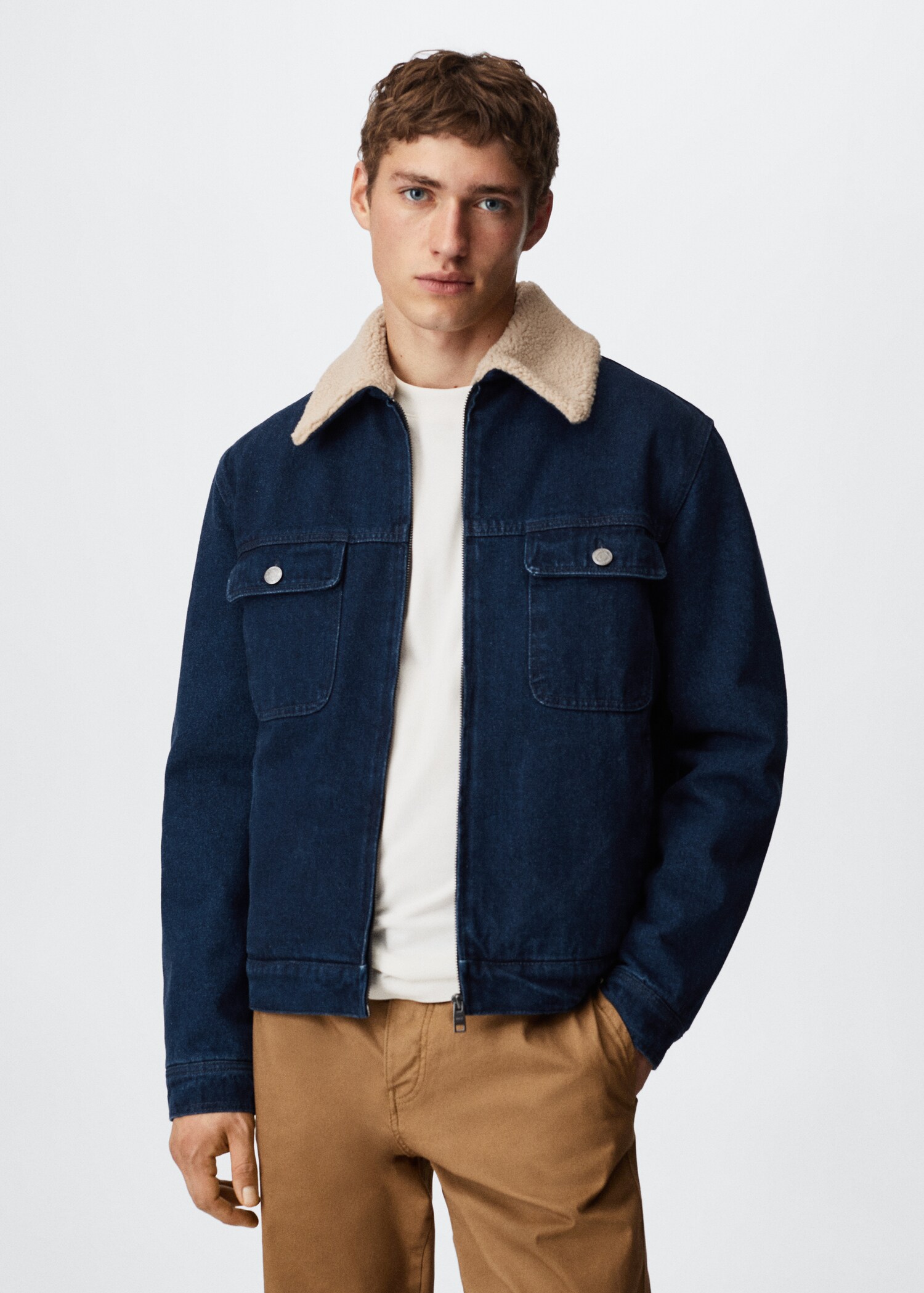 Denim jacket with shearling collar  - Medium plane
