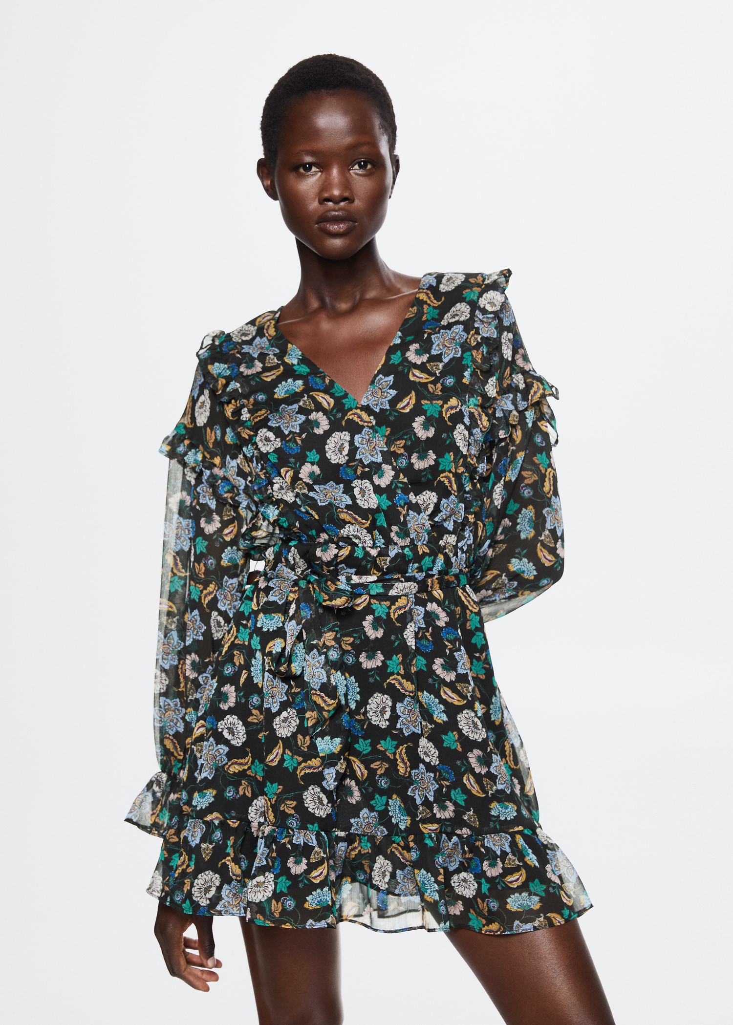 Flowy Fabric Mango Floral Chiffon Dress Floral Chiffon Dress Women