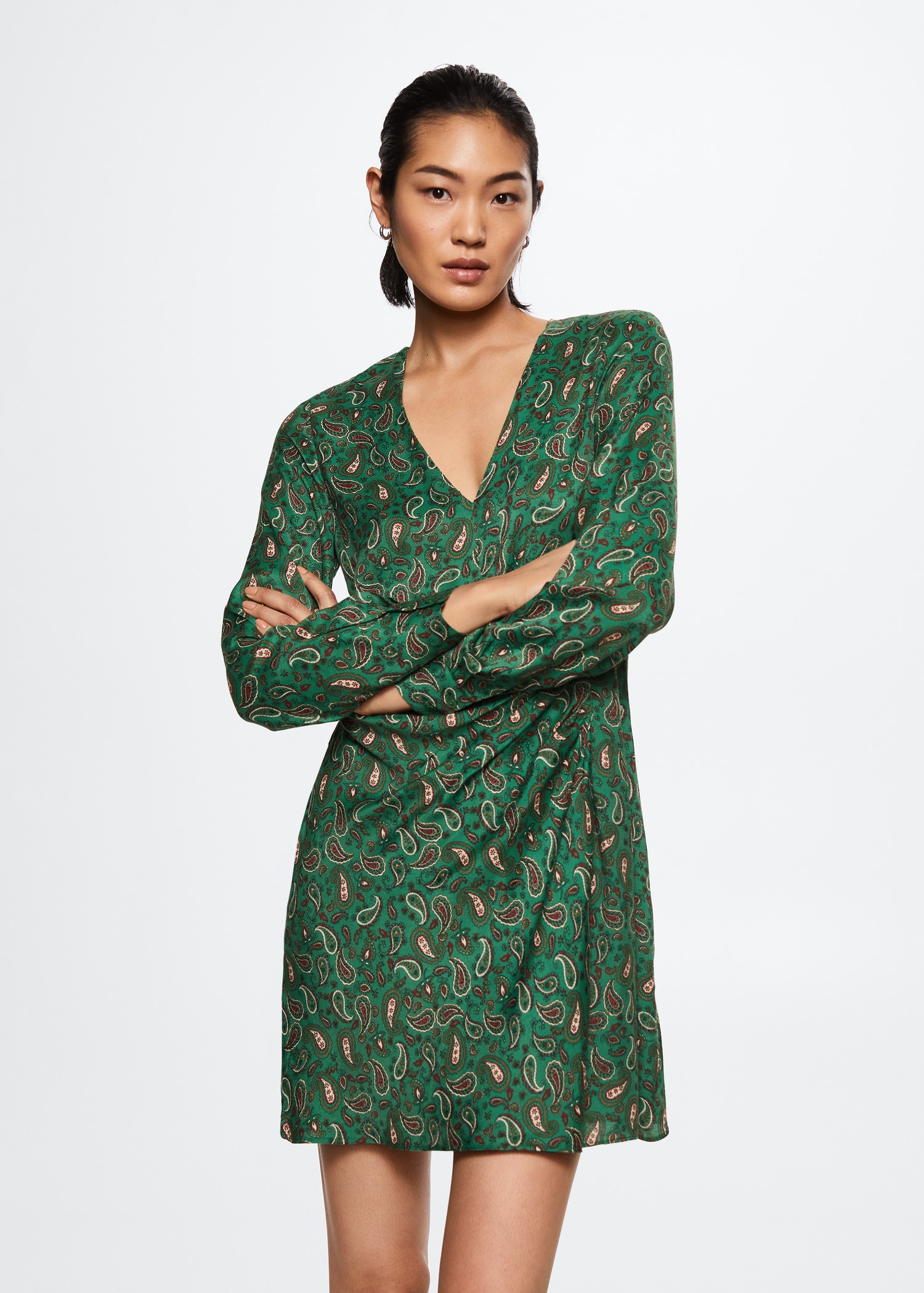 Paisley-print satin dress Women MANGO Japan - Main Image